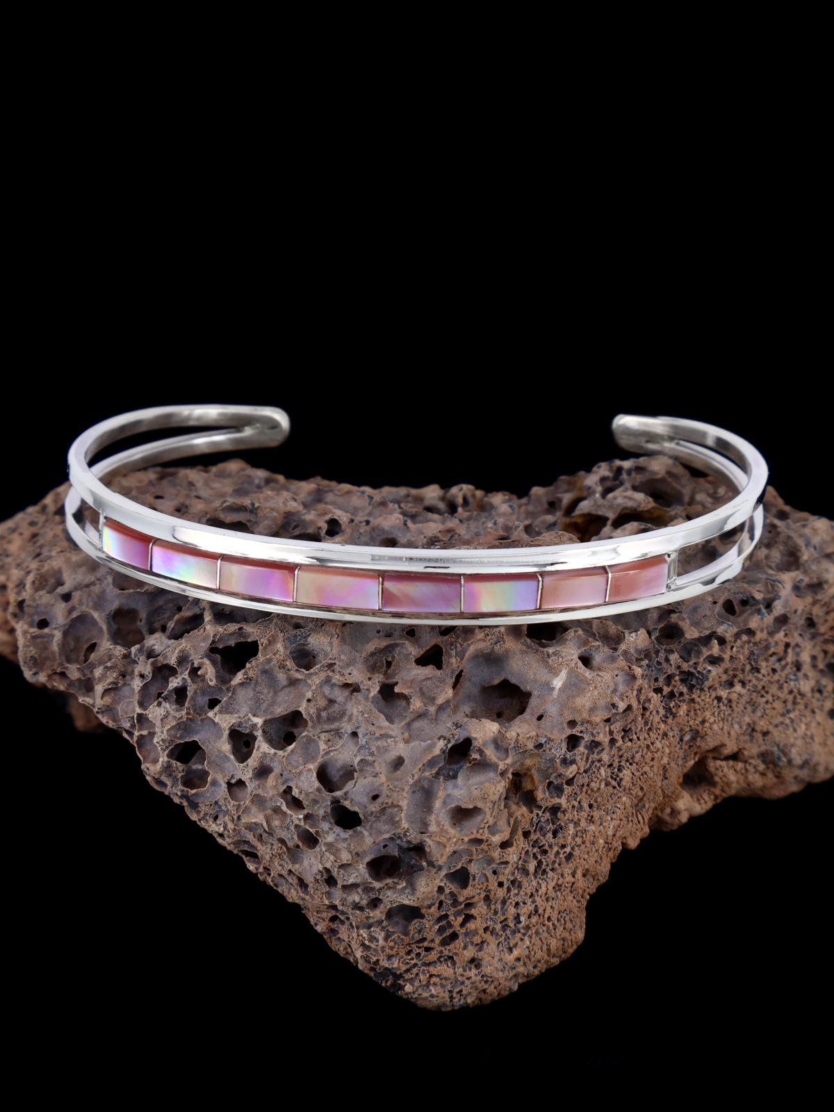 Native American Zuni Pink Shell Inlay Bracelet