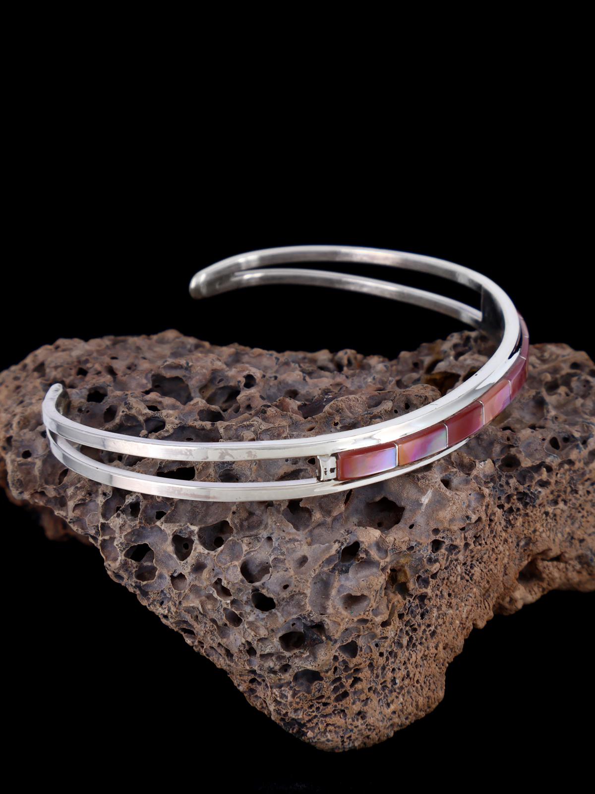 Native American Zuni Pink Shell Inlay Bracelet