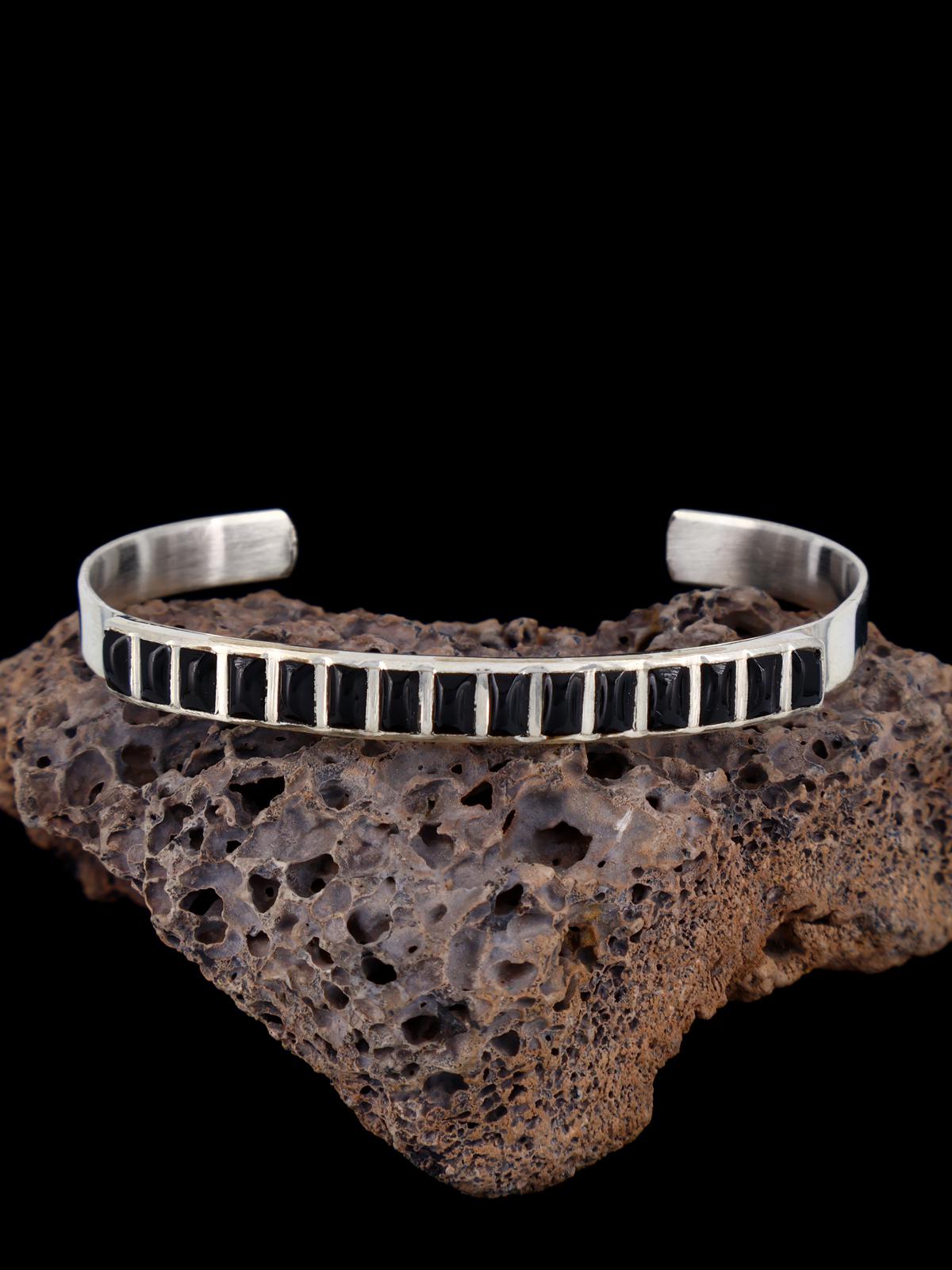 Native American Sterling Silver Onyx Inlay Cuff Bracelet