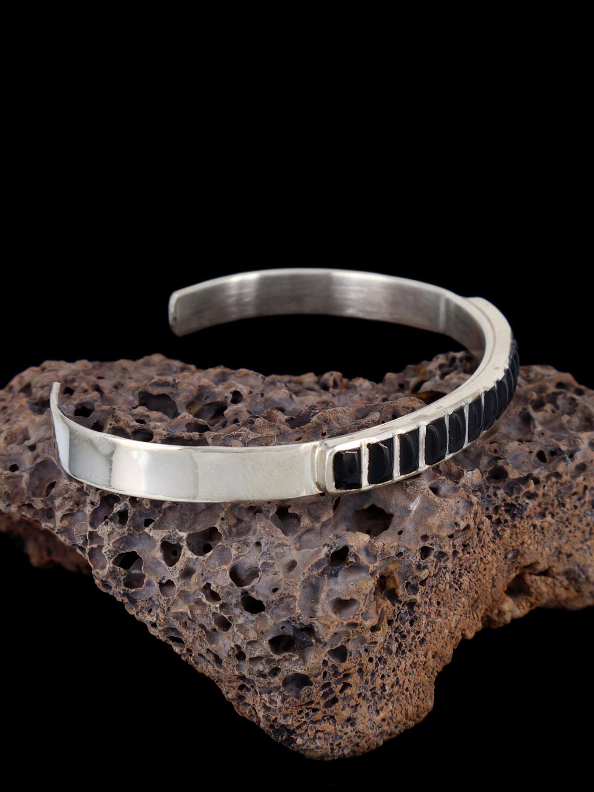 Native American Sterling Silver Onyx Inlay Cuff Bracelet