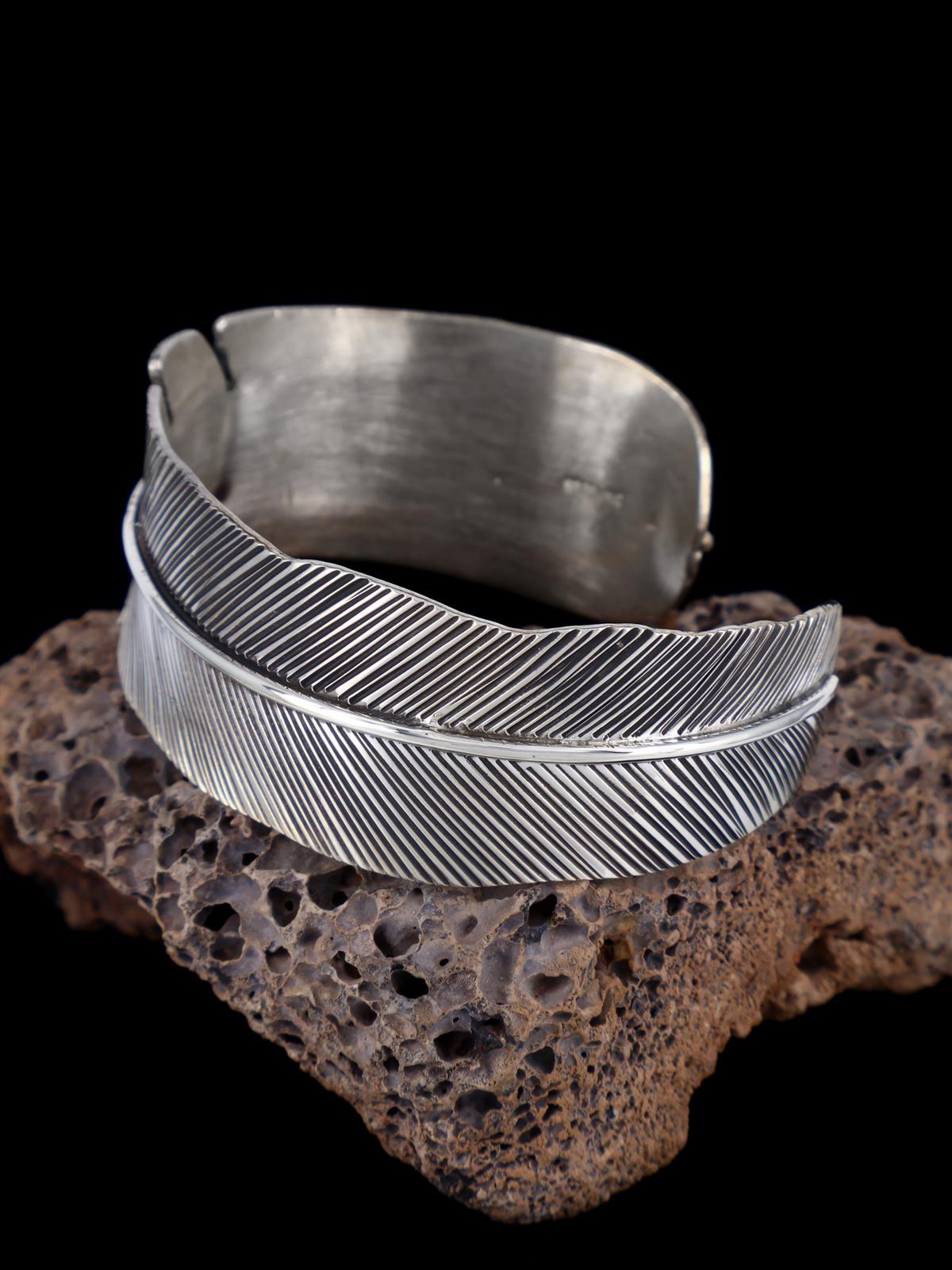 Bracelet manchette plume en argent sterling Navajo
