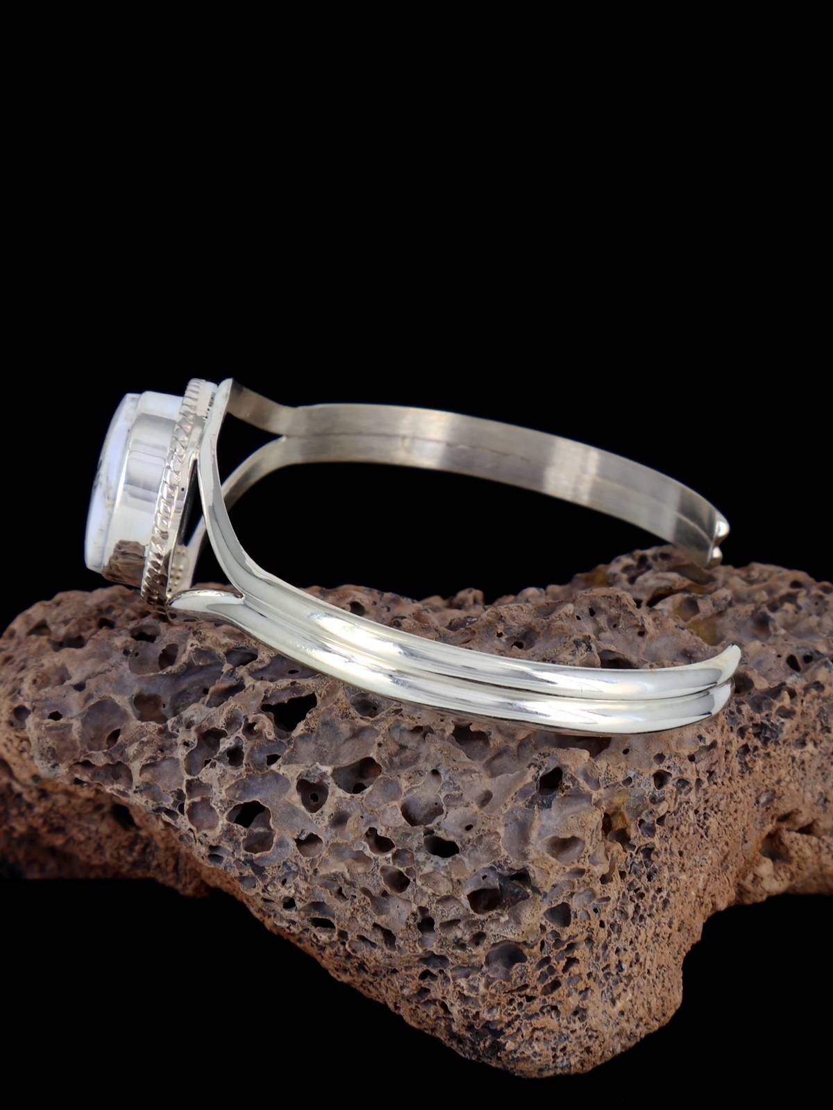 Native American Jewelry Sterling Silver White Buffalo Cuff Bracelet - PuebloDirect.com