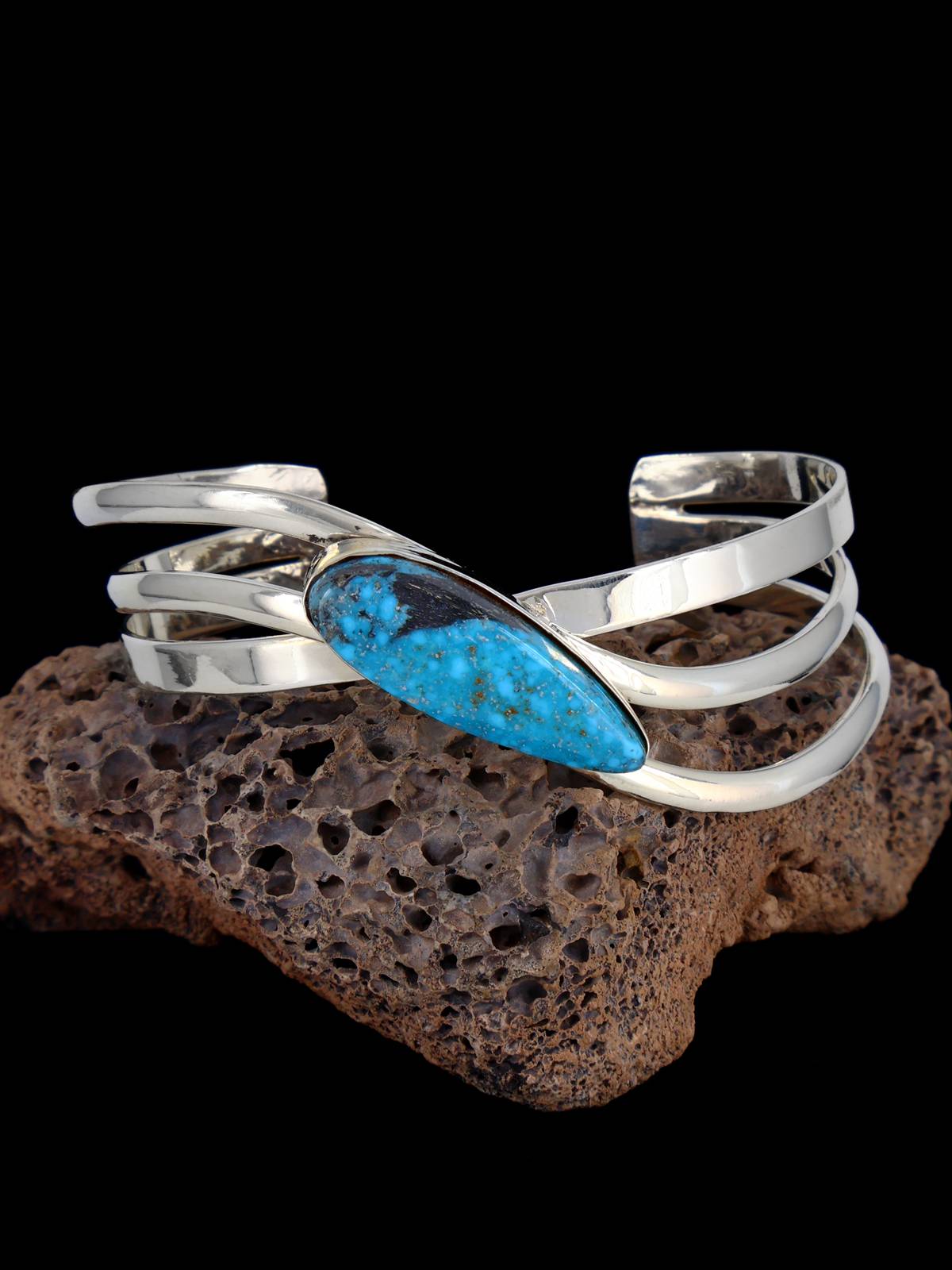 Native American Sterling Silver Turquoise Cuff Bracelet - PuebloDirect.com