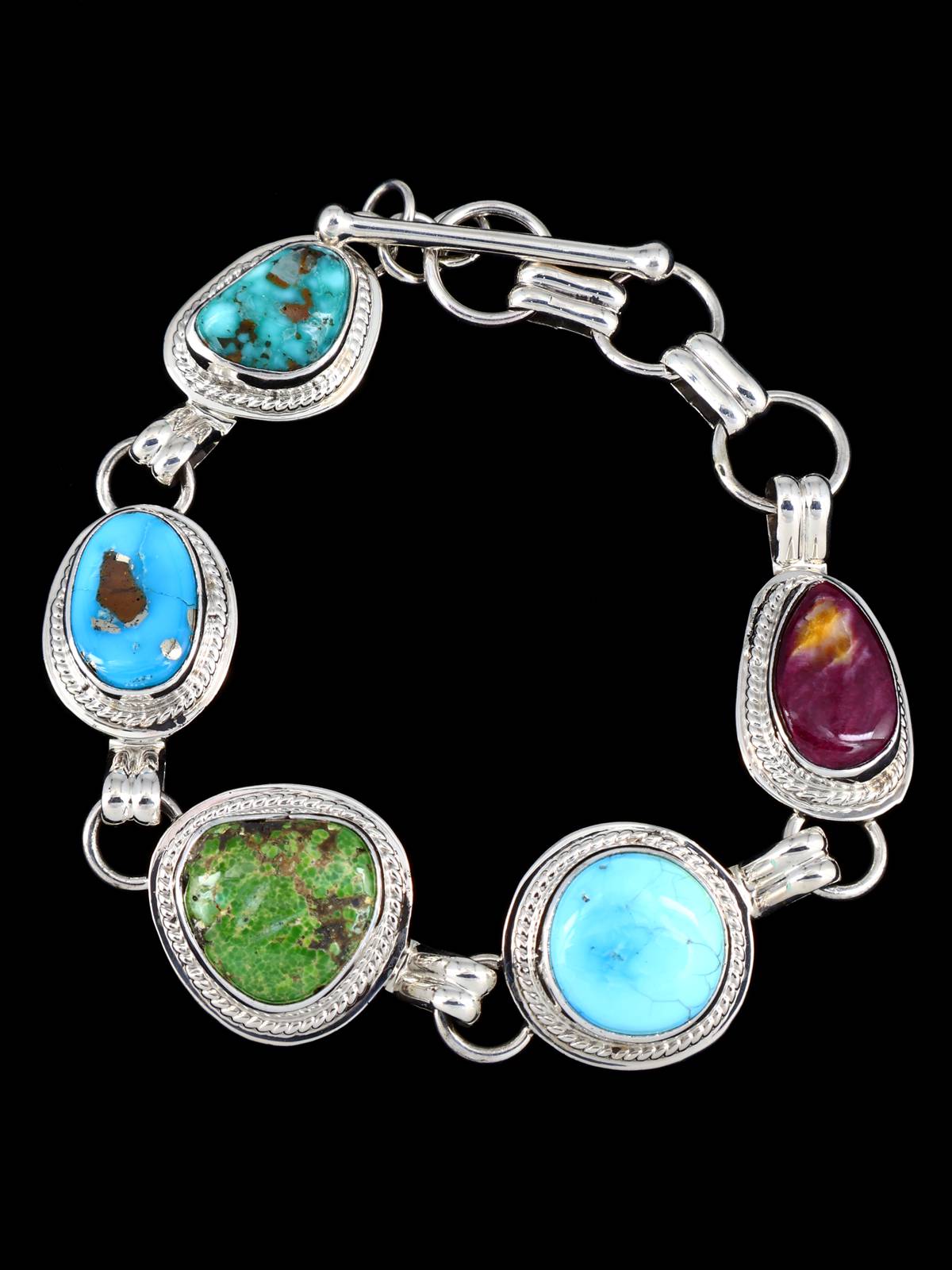 Native American Multistone Sterling Silver Link Bracelet