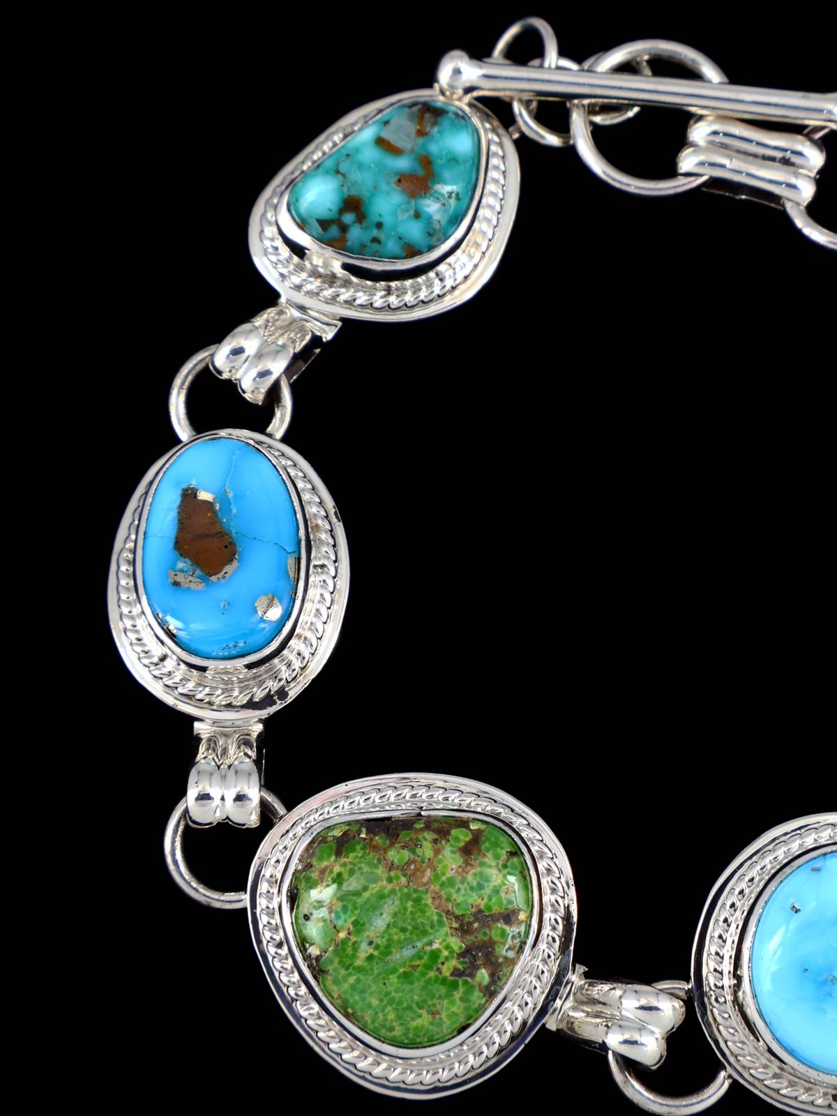 Native American Multistone Sterling Silver Link Bracelet