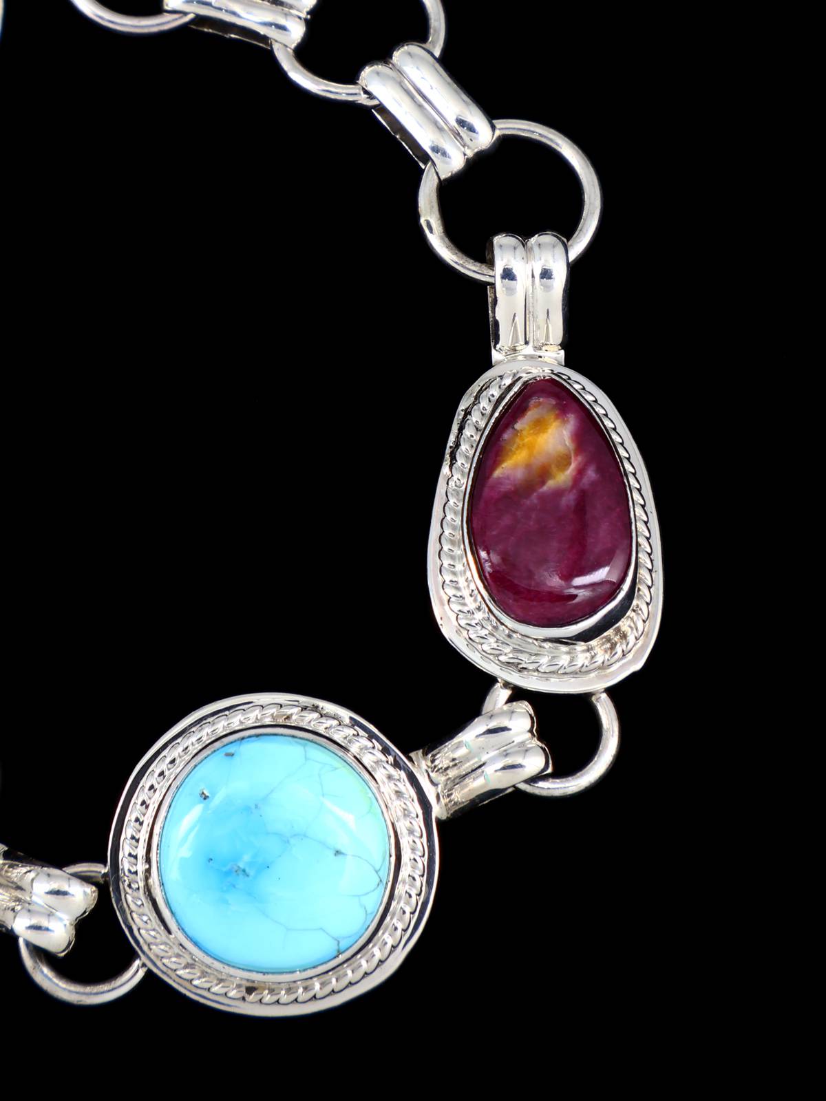 Native American Multistone Sterling Silver Link Bracelet