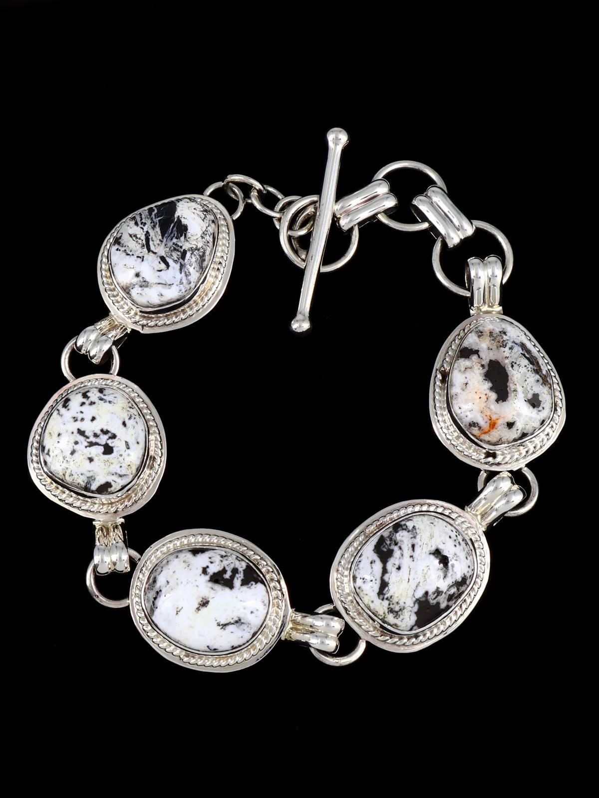 Native American White Buffalo Sterling Silver Link Bracelet