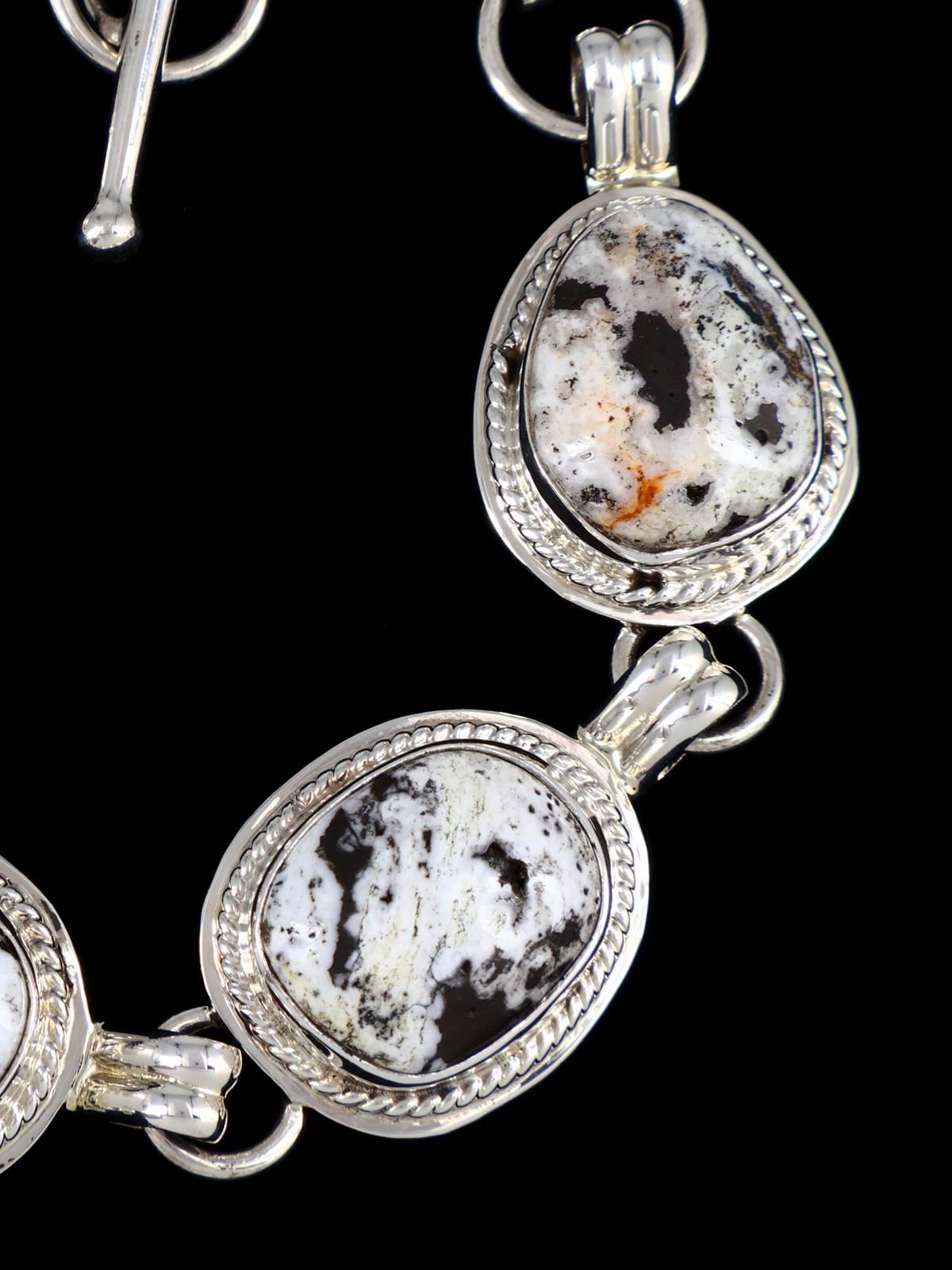 Native American White Buffalo Sterling Silver Link Bracelet