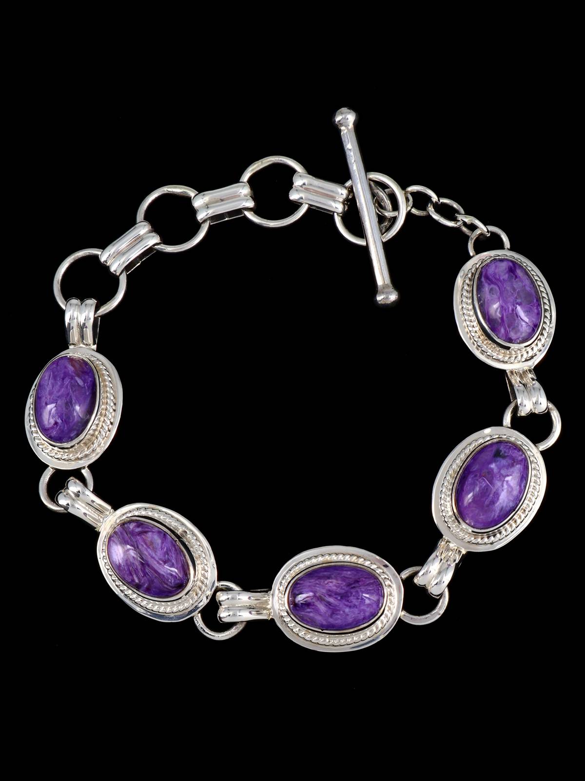 Native American Charoite Sterling Silver Link Bracelet