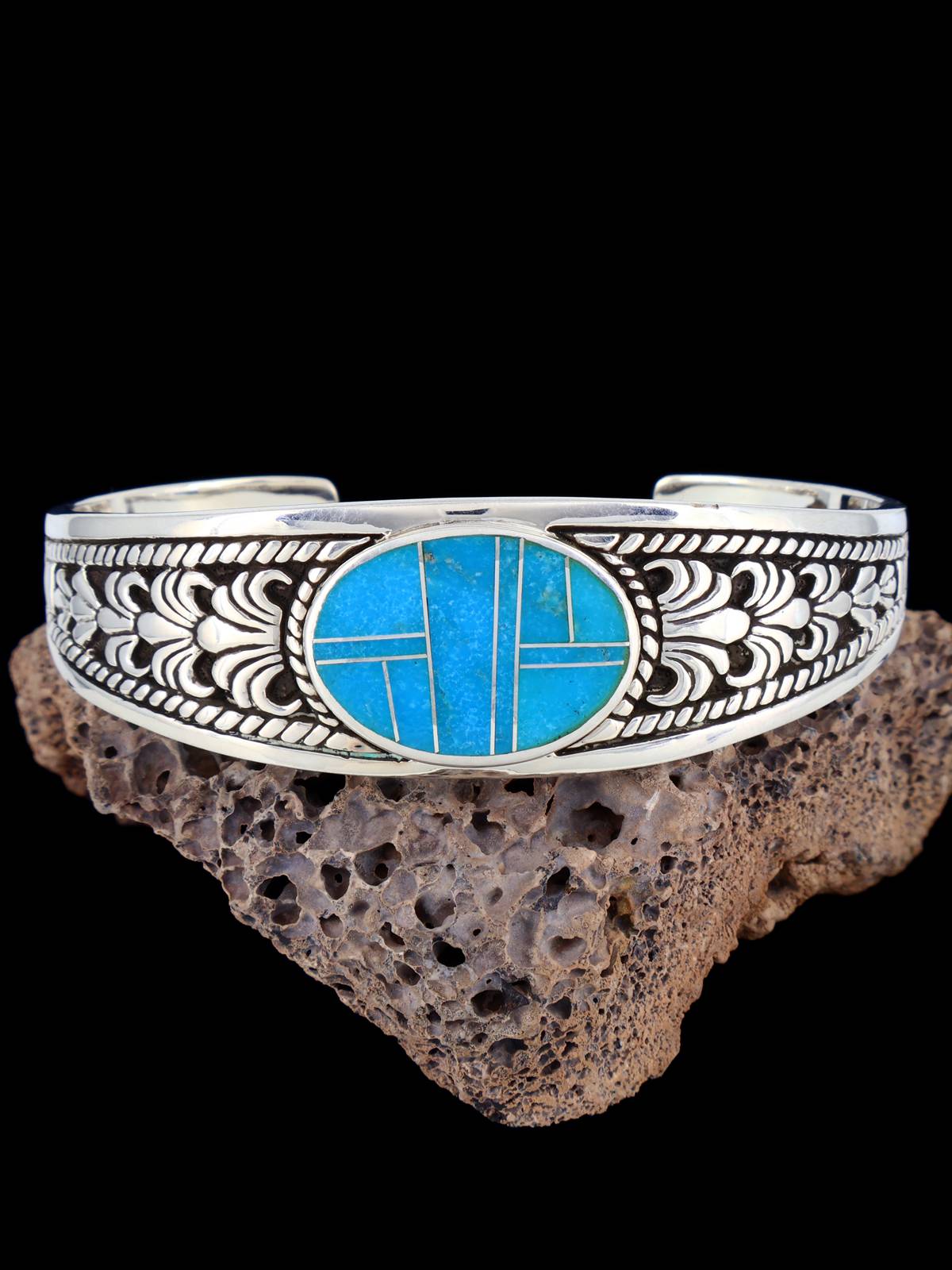 Bracelet amérindien #8 avec incrustation de pavés turquoise