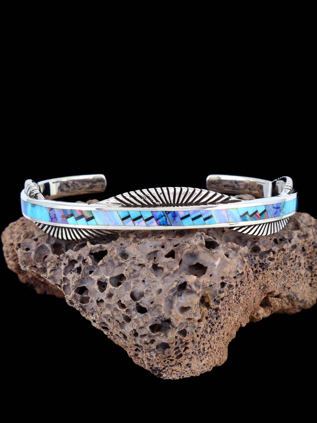 Native American Turquoise and Opalite Inlay Bracelet