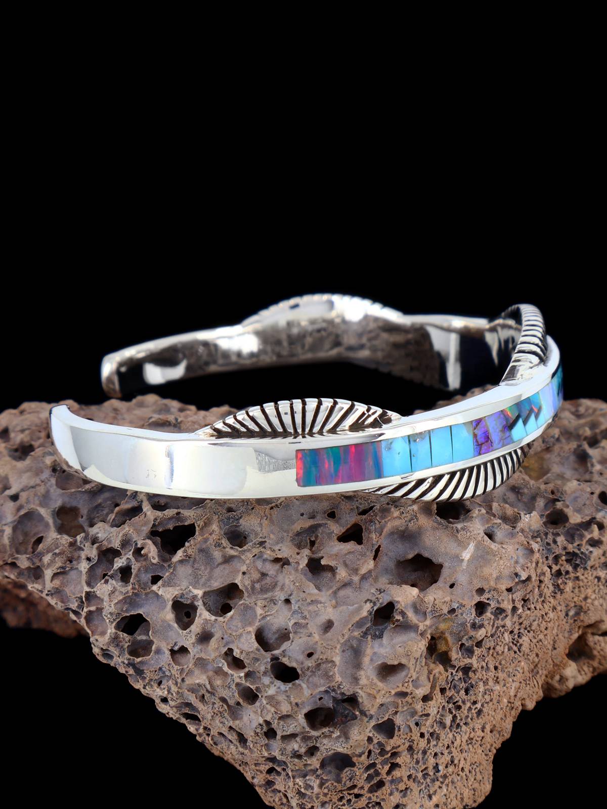 Native American Turquoise and Opalite Inlay Bracelet