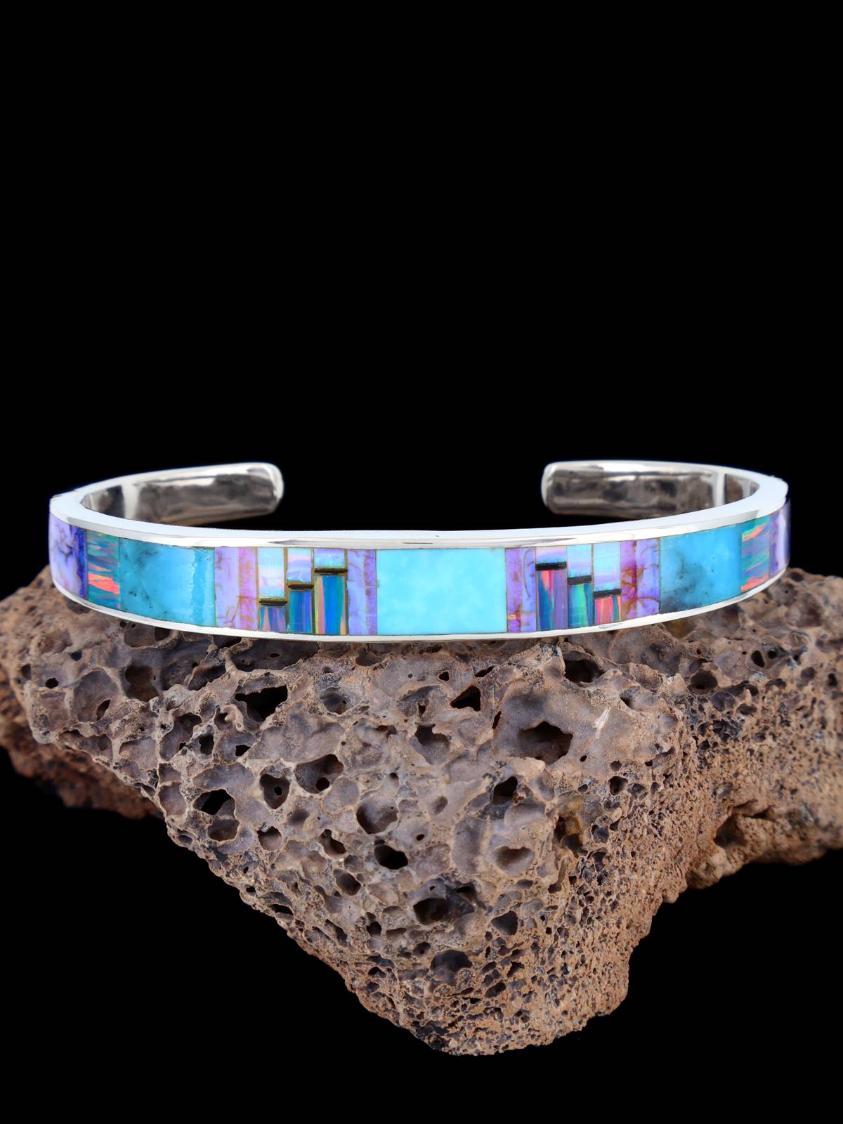 Bracelet amérindien #8 avec incrustation de pavés turquoise