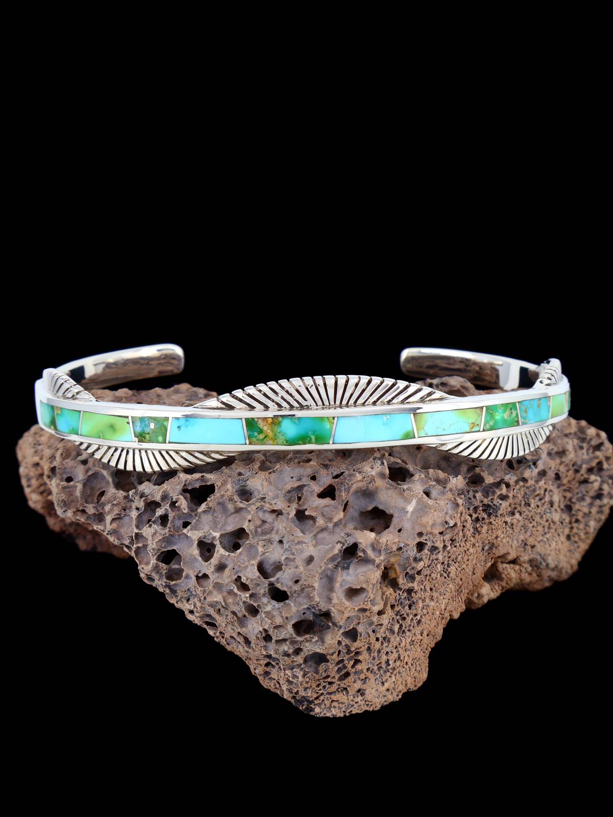 Native American Sonoran Gold Turquoise Inlay Bracelet
