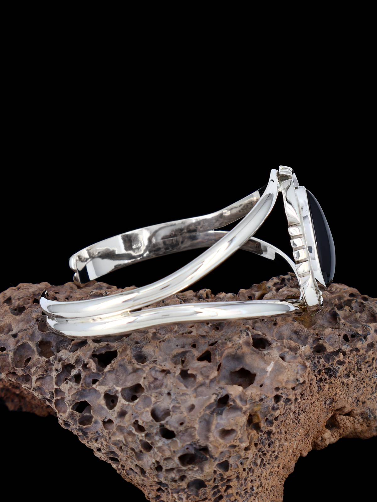 Navajo Sterling Silver Black Onyx Cuff Bracelet