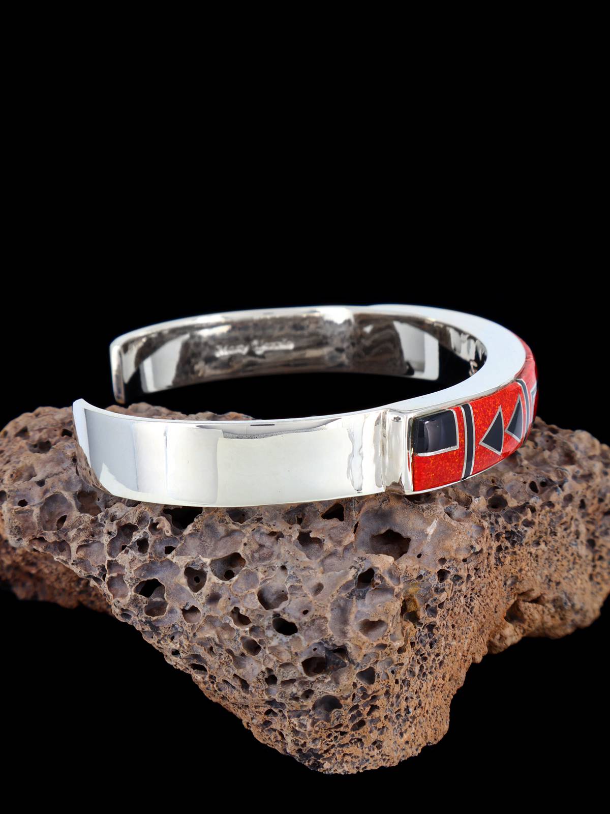 Native American Jewelry Red Opalite Inlay Cuff Bracelet
