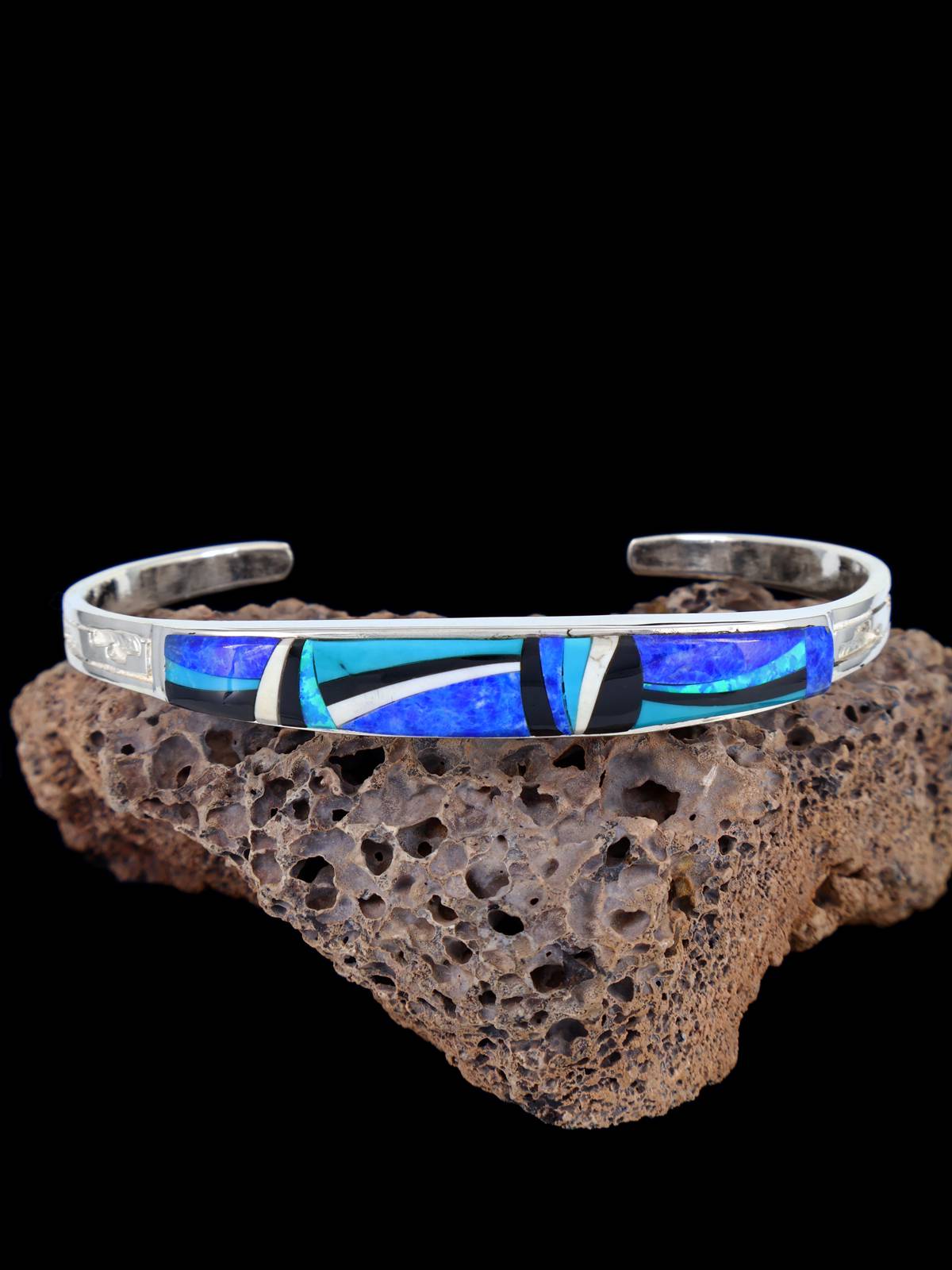 Navajo Sterling Silver Mosaic Inlay Bracelet