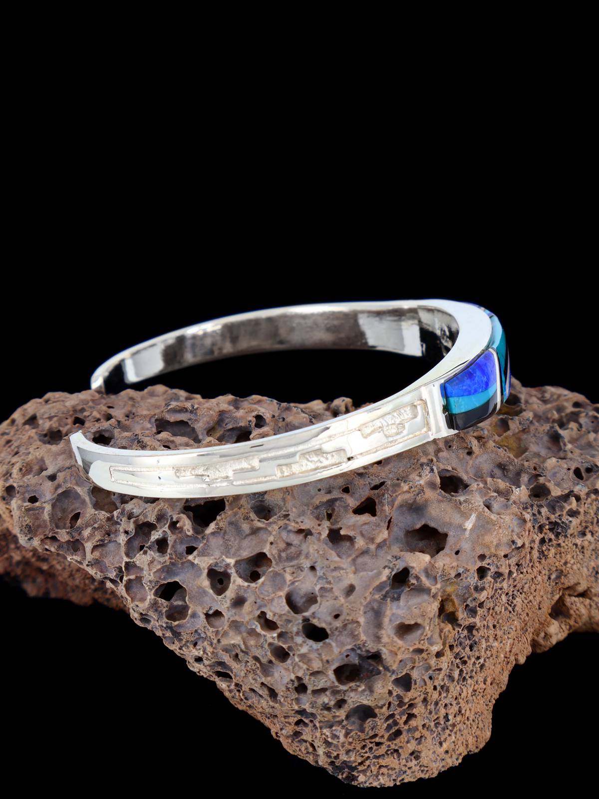 Navajo Sterling Silver Mosaic Inlay Bracelet