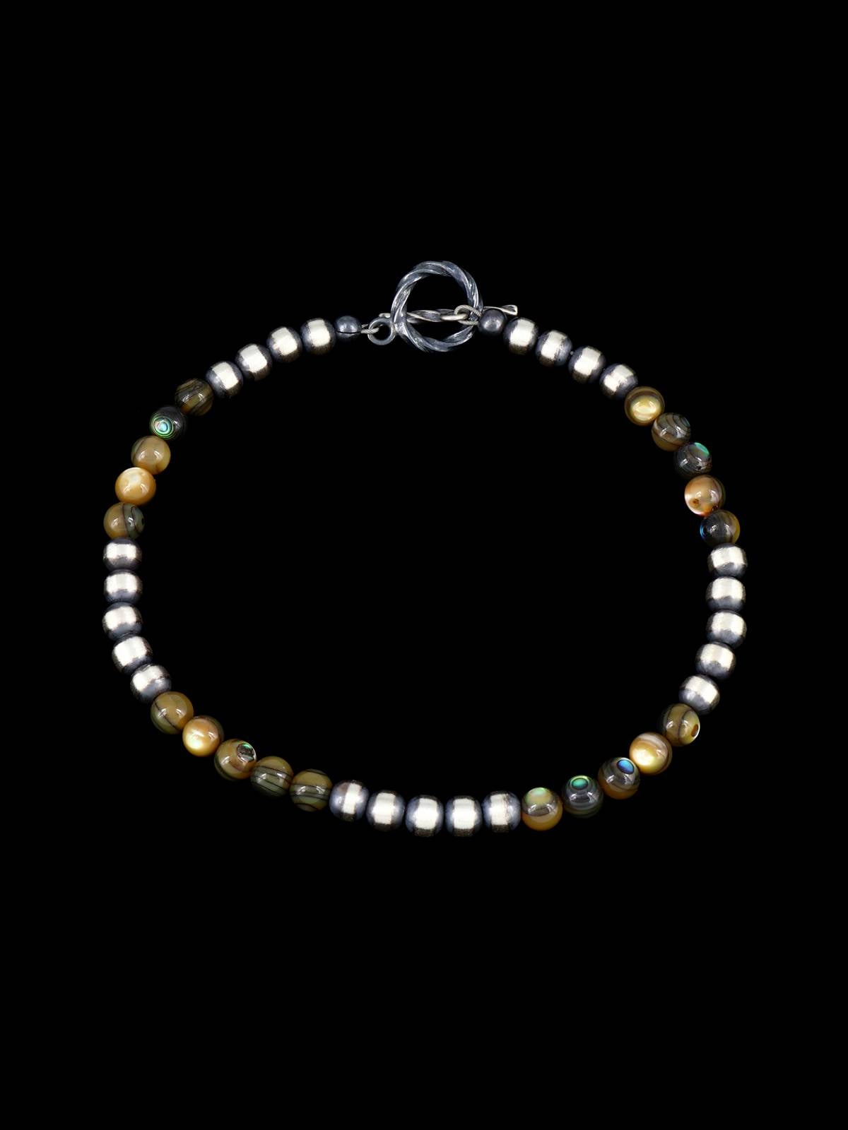 Native American Jewelry Abalone and Silver Beaded Bracelet