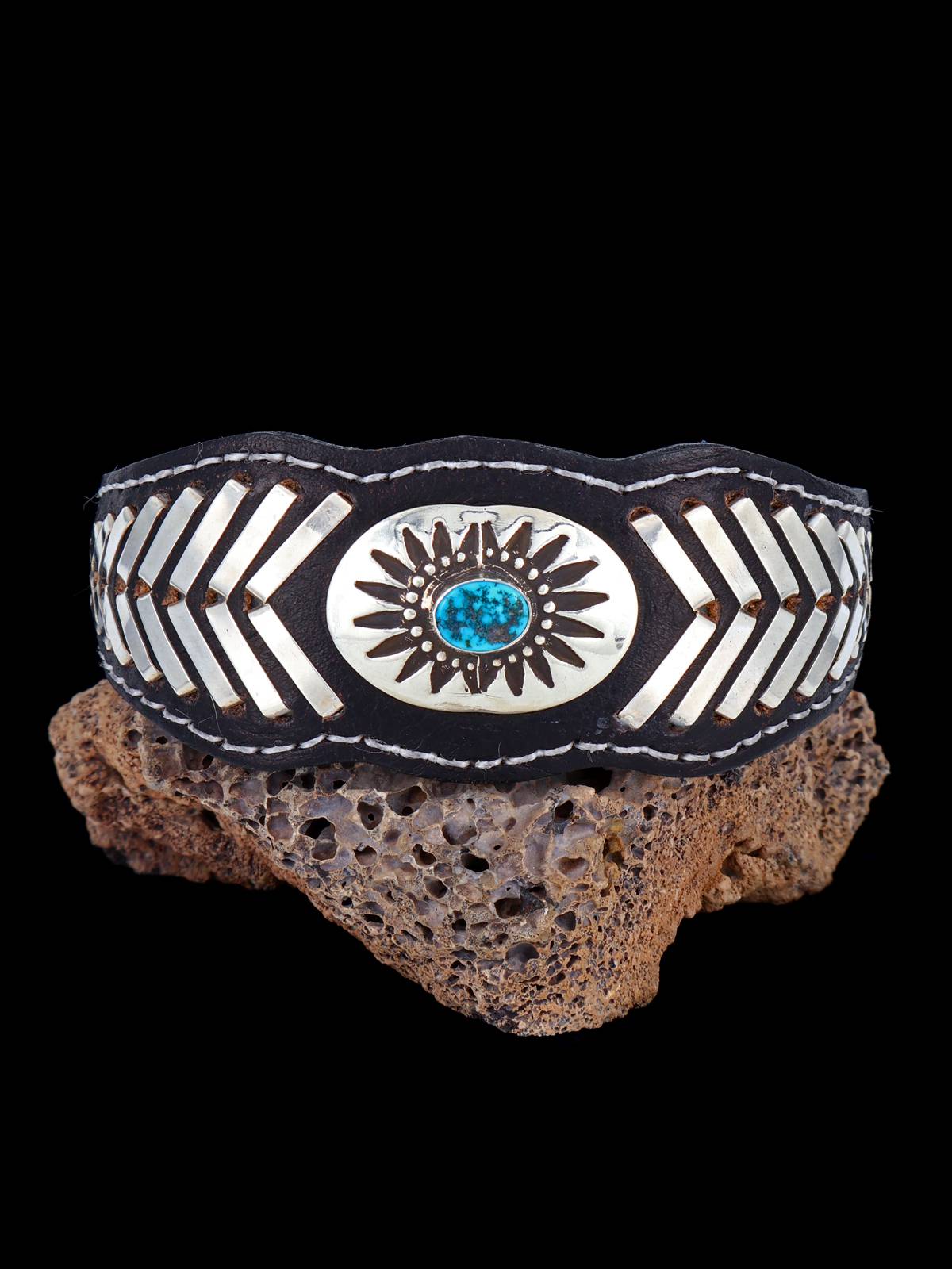 Pulsera de banda de cuero turquesa de oro de Sonora de nativos americanos