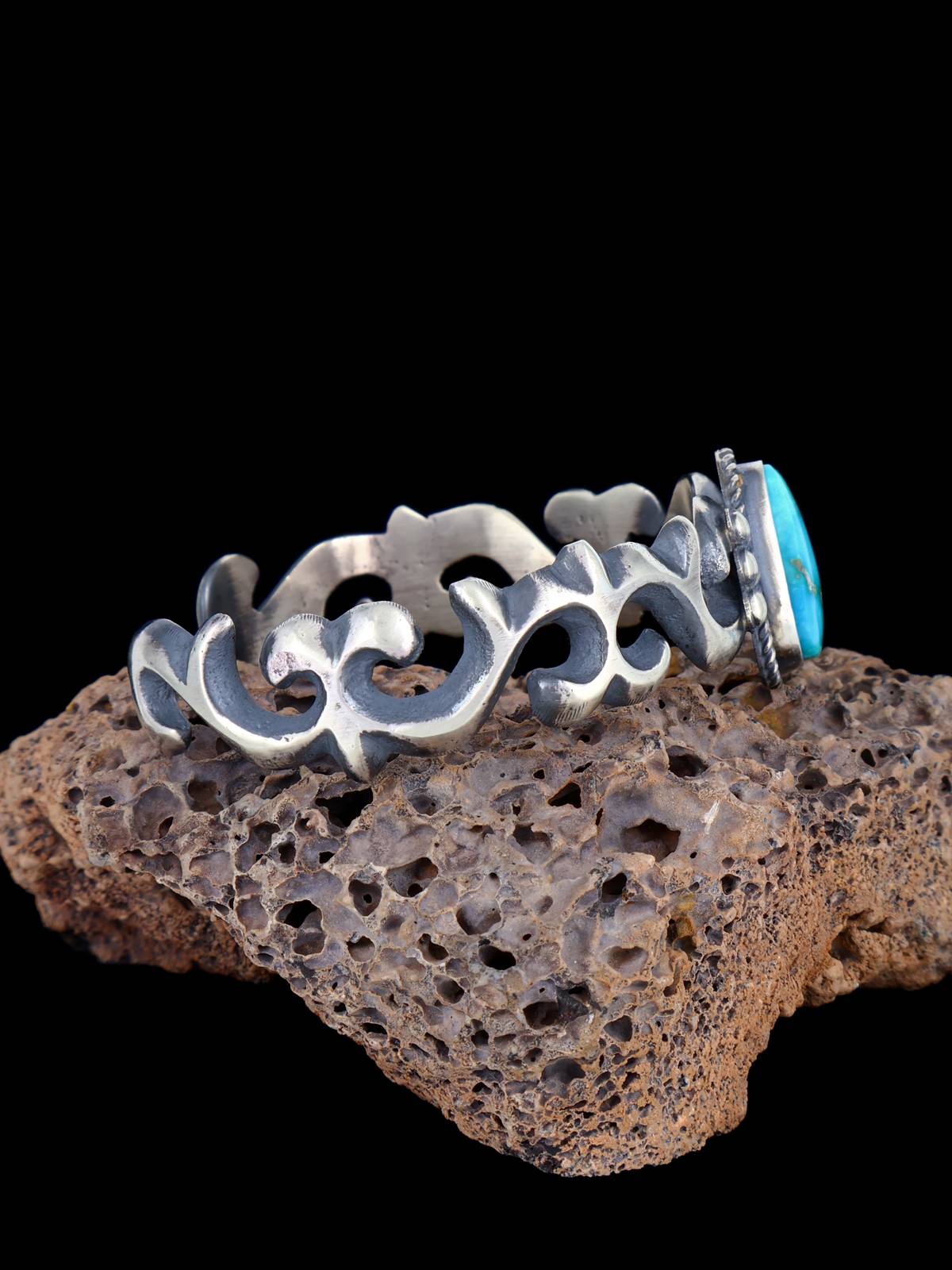 Navajo Lone Mountain Turquoise Sterling Silver Cuff Bracelet