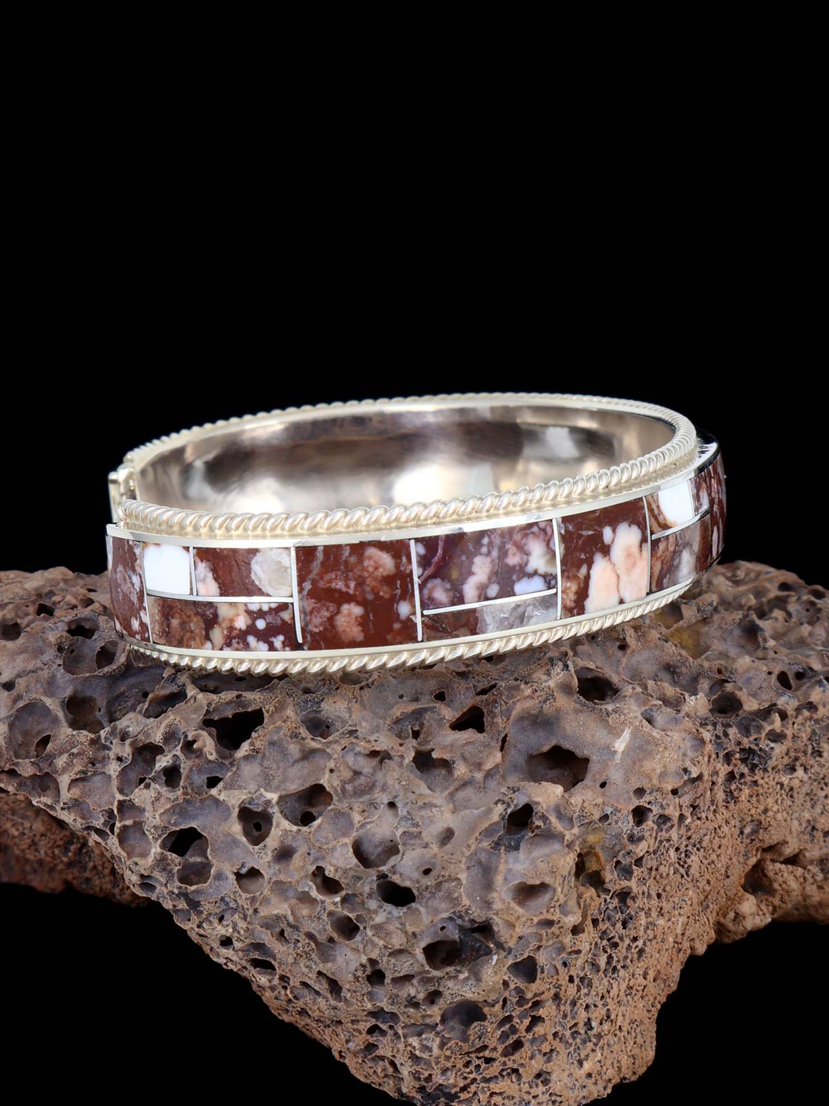 Bracelet manchette en argent sterling Zuni avec huître épineuse et incrustation de turquoise