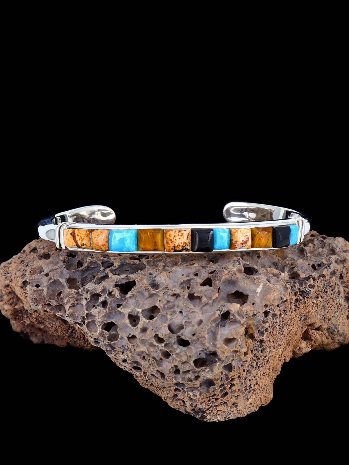 Native American Turquoise and Jasper Cobblestone Inlay Bracelet
