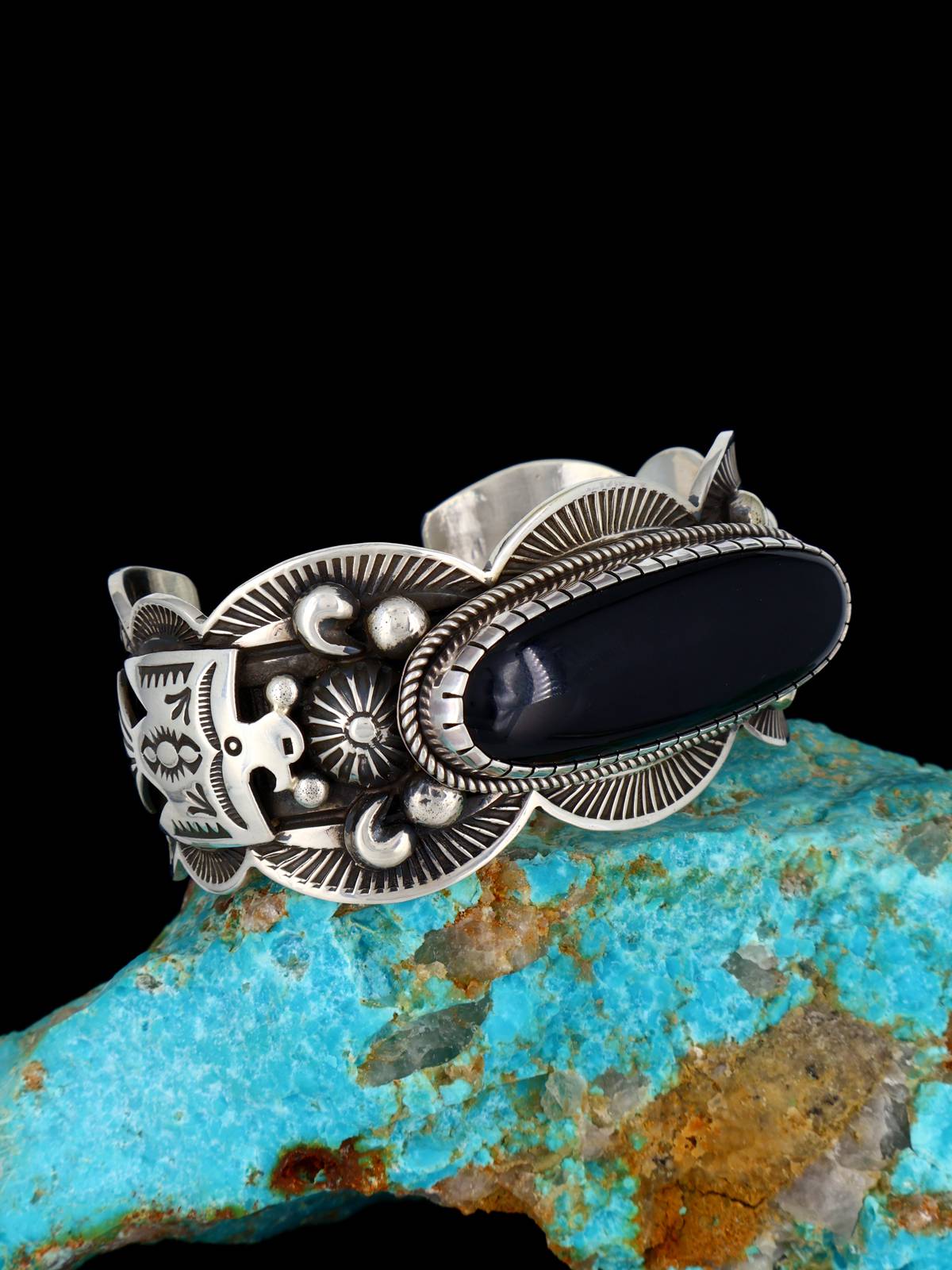 Navajo Jewelry Pulsera de plata de ley con ónix negro