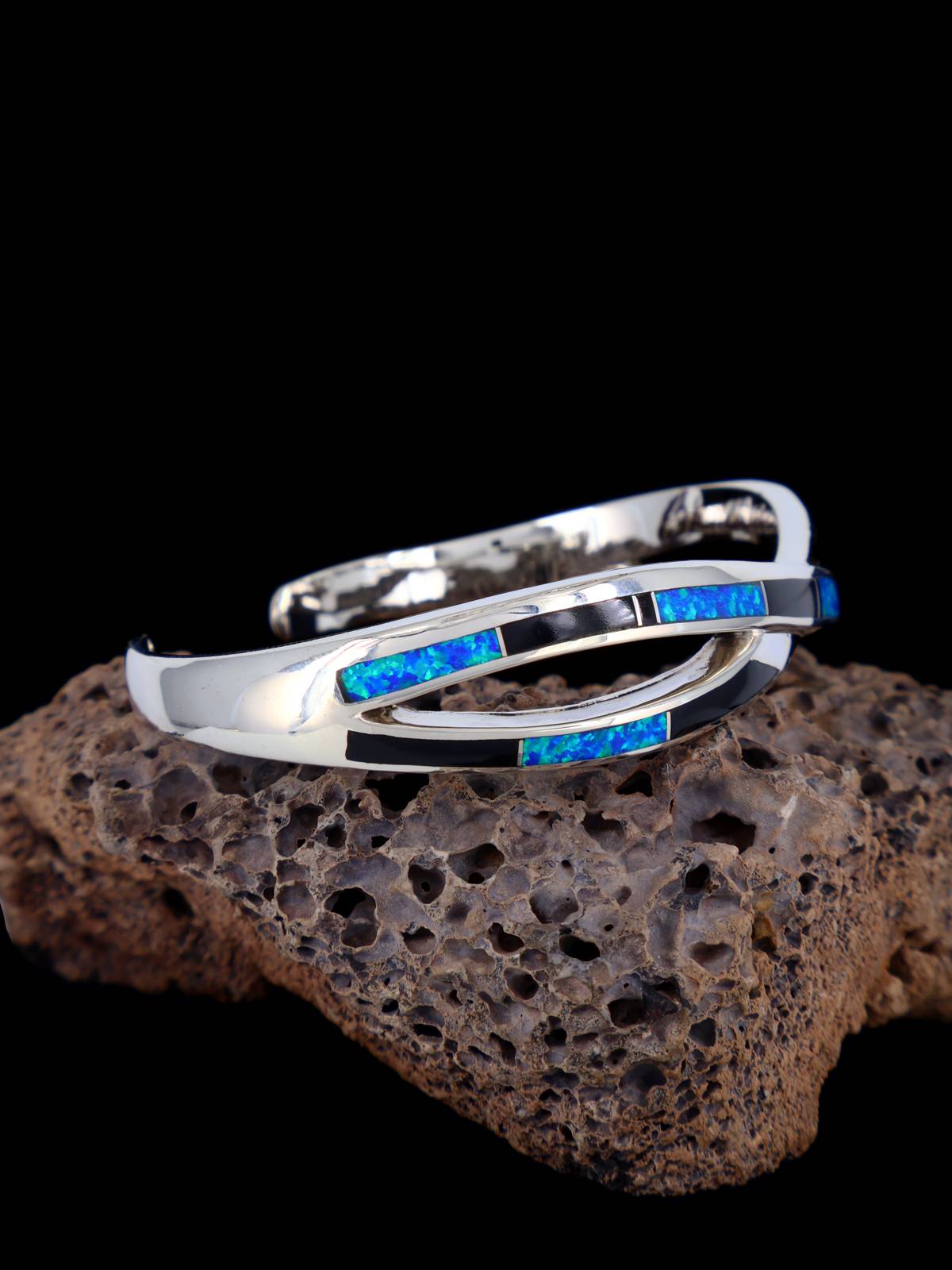 Native American Onyx and Opalite Mosaic Inlay Bracelet