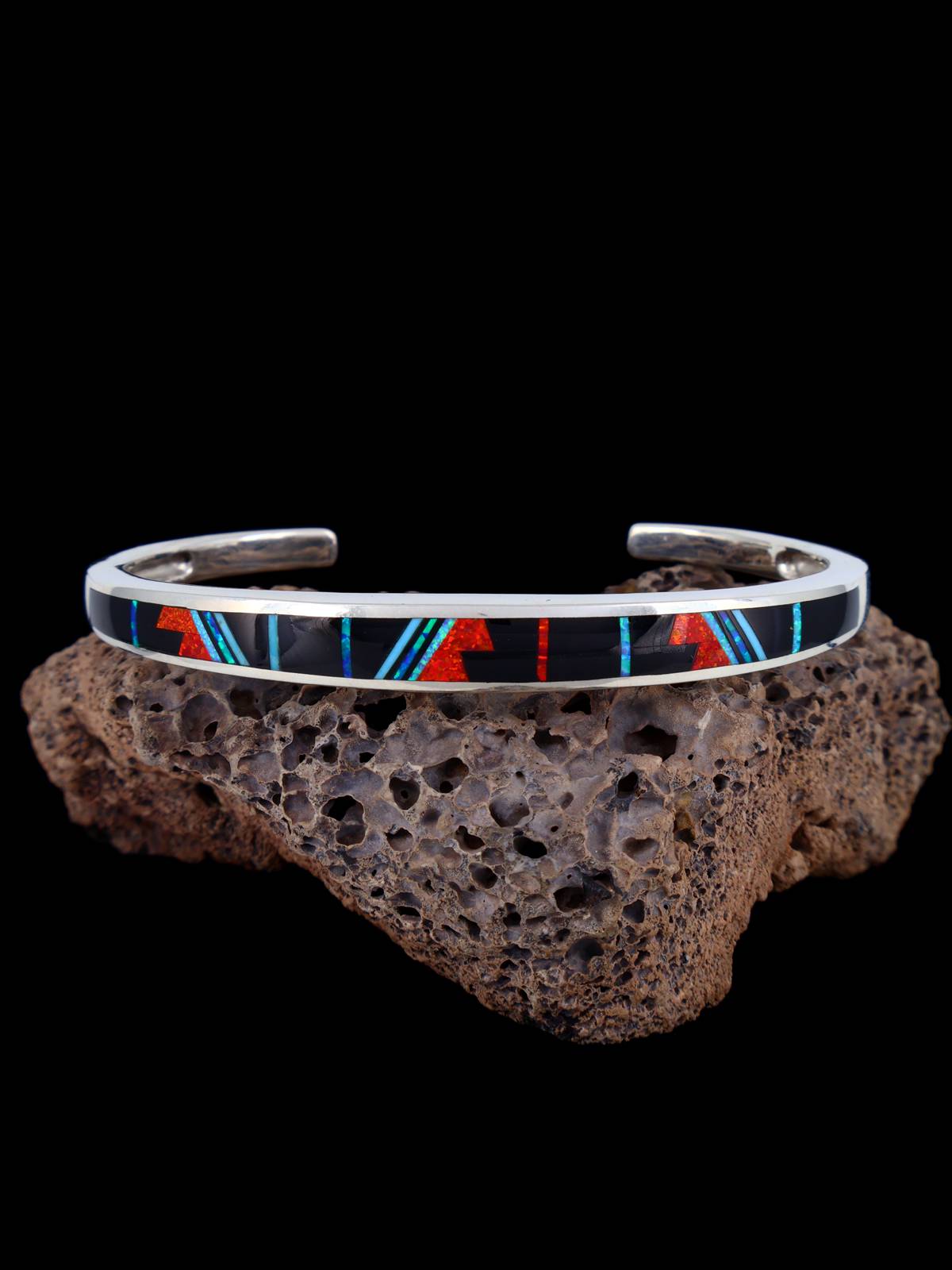 Native American Onyx and Opalite Mosaic Inlay Bracelet