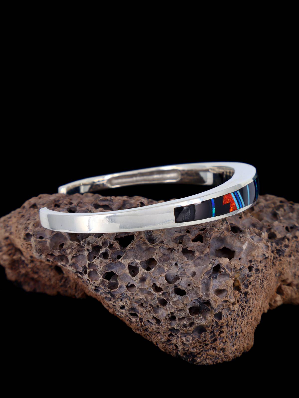 Native American Onyx and Opalite Mosaic Inlay Bracelet