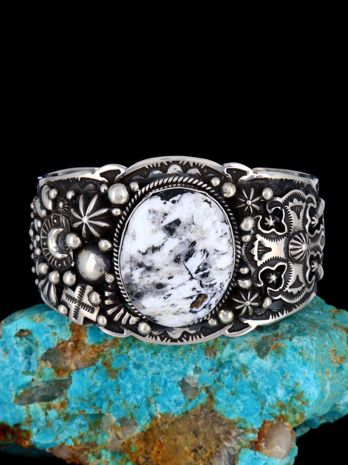 Navajo Jewelry Sterling Silver White Buffalo Cuff Bracelet