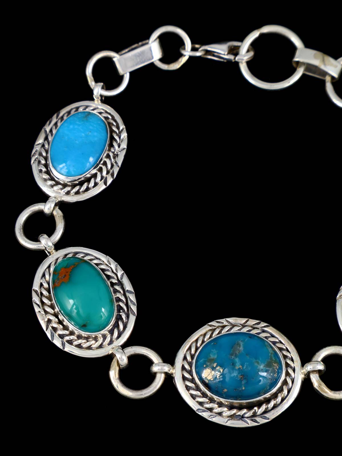 Native American Turquoise Sterling Silver Link Bracelet
