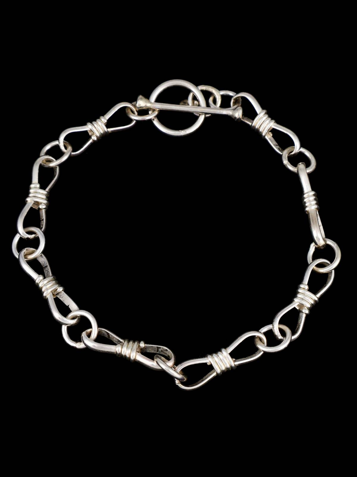 Pulsera de eslabones de plumas de plata de ley de nativos americanos
