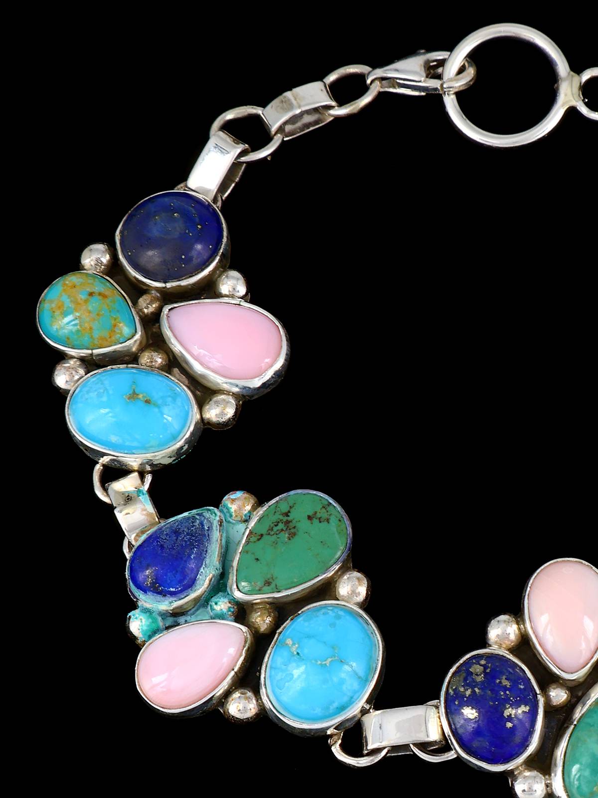 Native American Multistone Sterling Silver Link Bracelet