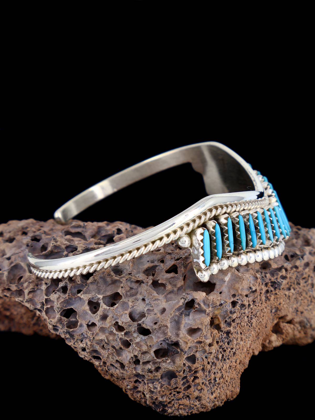 Pulsera de punto de aguja Zuni turquesa de plata de ley