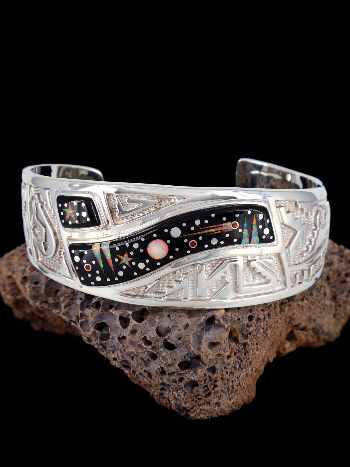 Navajo Sterling Silver Night Sky Inlay Bracelet