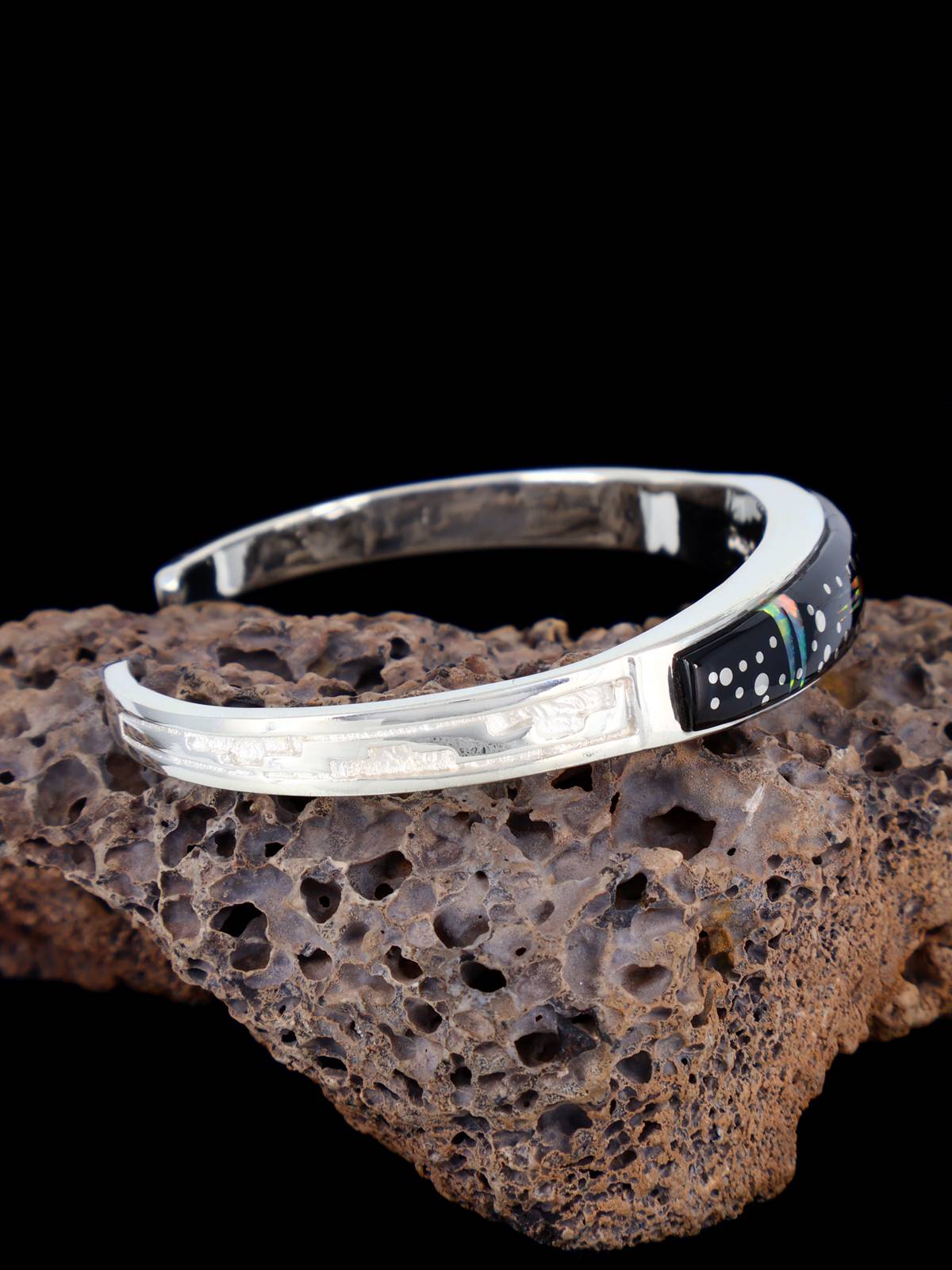 Navajo Sterling Silver Night Sky Inlay Bracelet