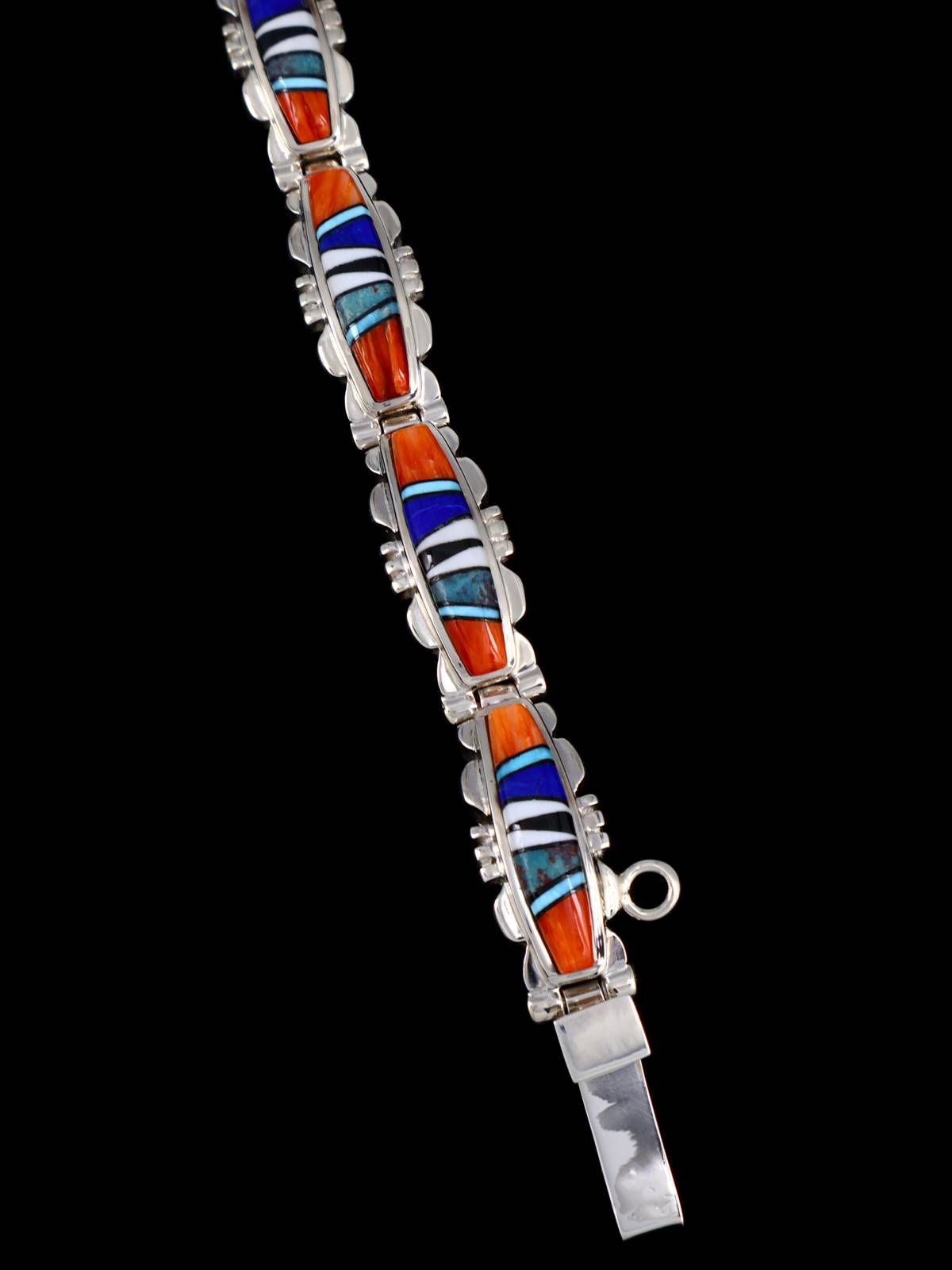 Pulsera de eslabones con incrustaciones de lapislázuli de plata de ley de nativos americanos