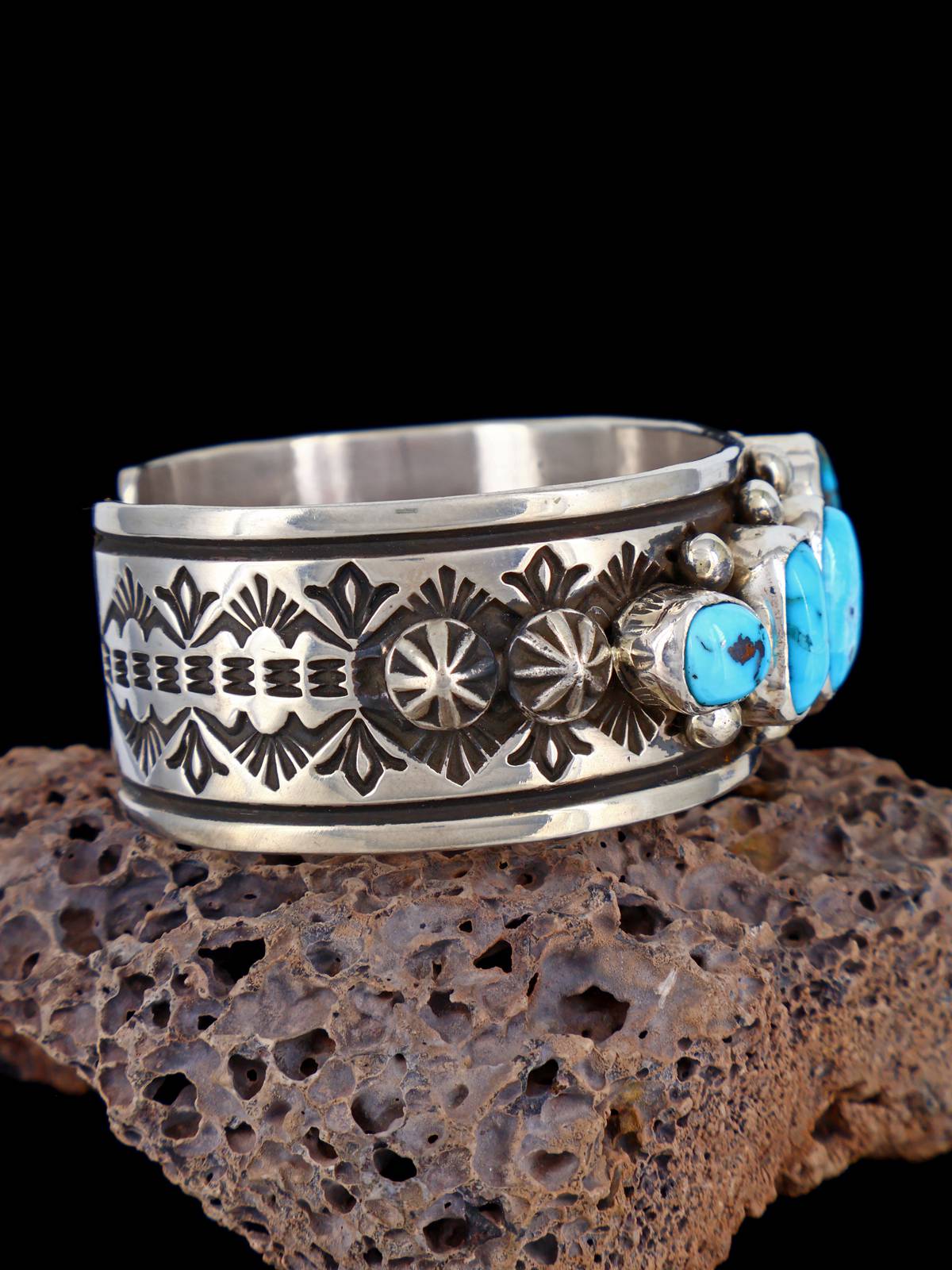 Pulsera de puño turquesa de oro de Sonora de joyería nativa americana