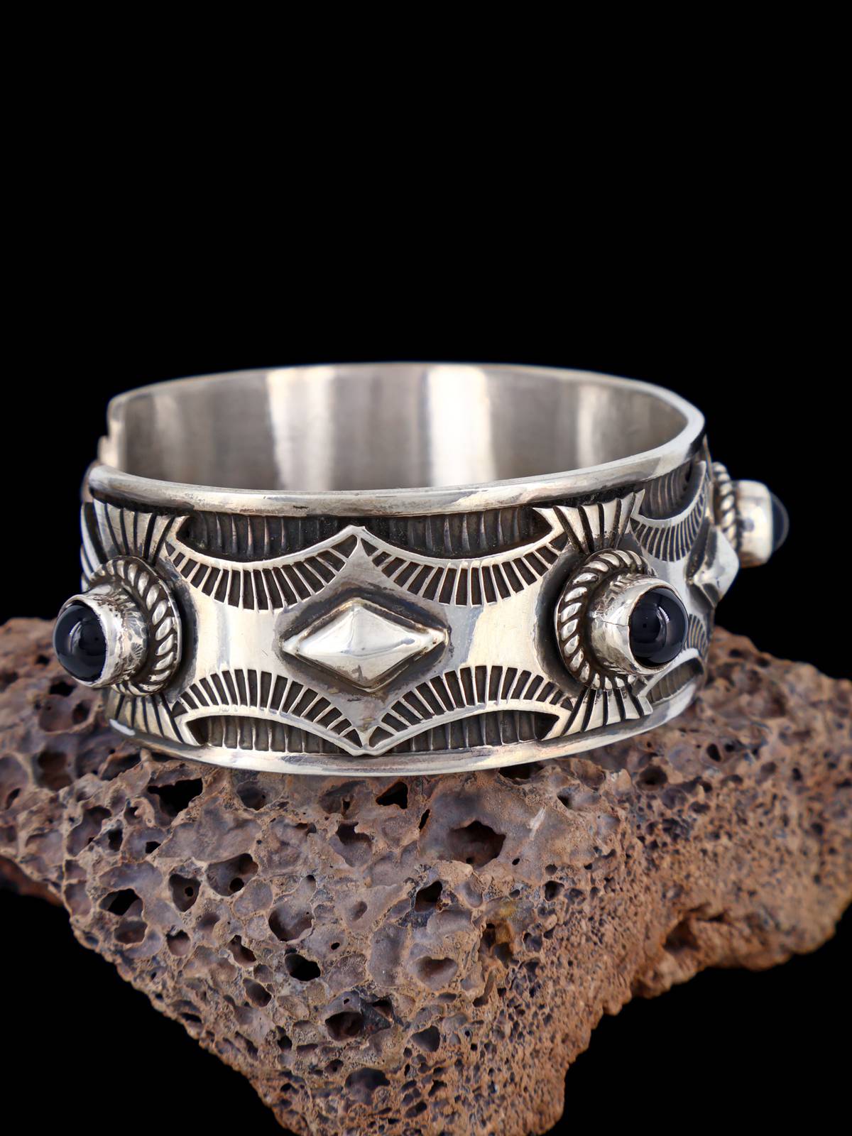 Navajo Jewelry Sterling Silver Black Onyx Cuff Bracelet