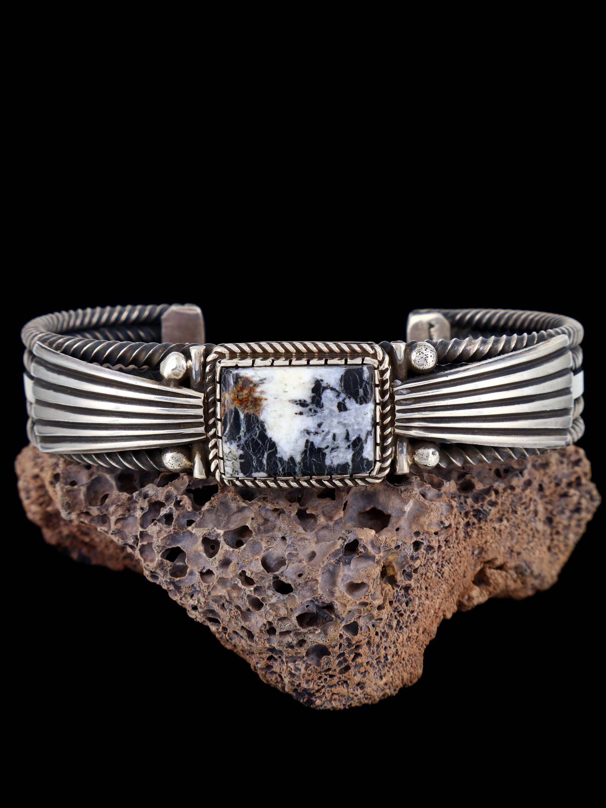 Navajo Jewelry White Buffalo Sterling Silver Cuff Bracelet