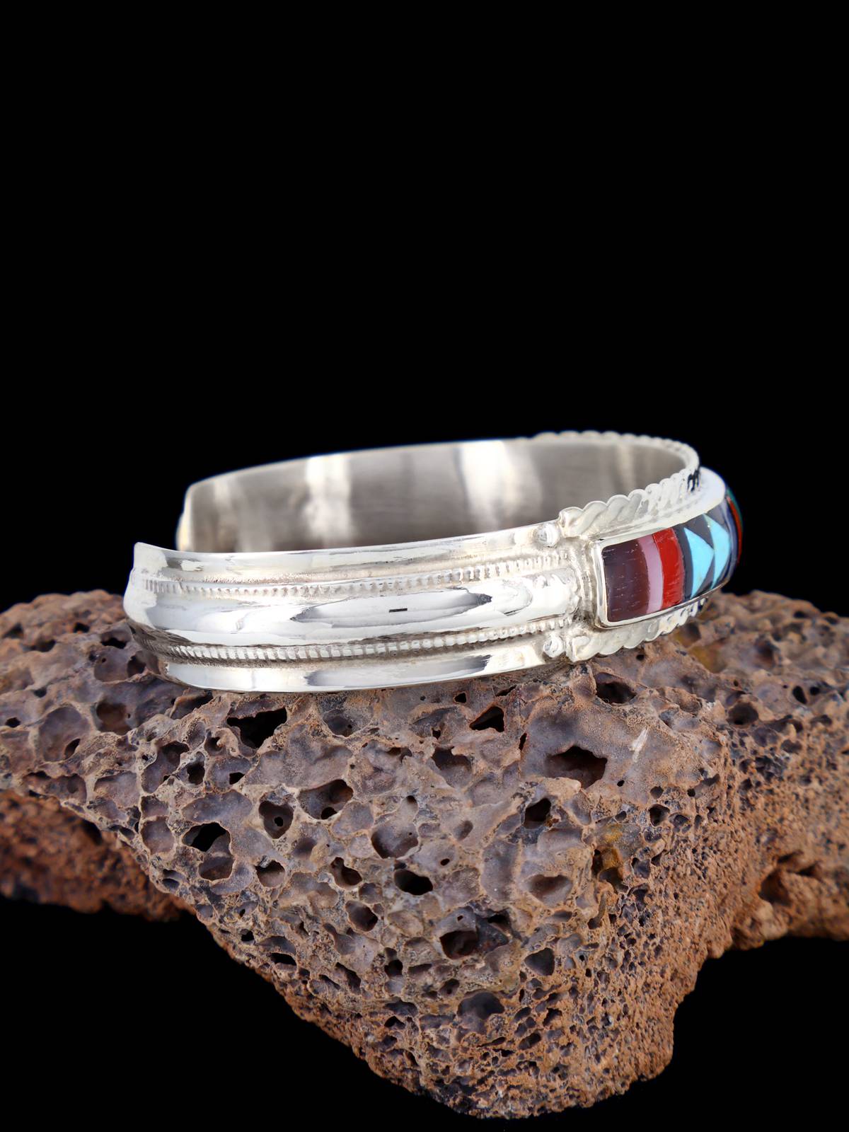 Native American Jewelry Zuni Turquoise Inlay Cuff Bracelet