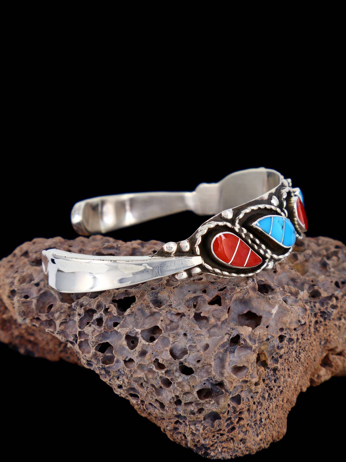 Joyería nativa americana Zuni Inlay Sunface Cuff Pulsera