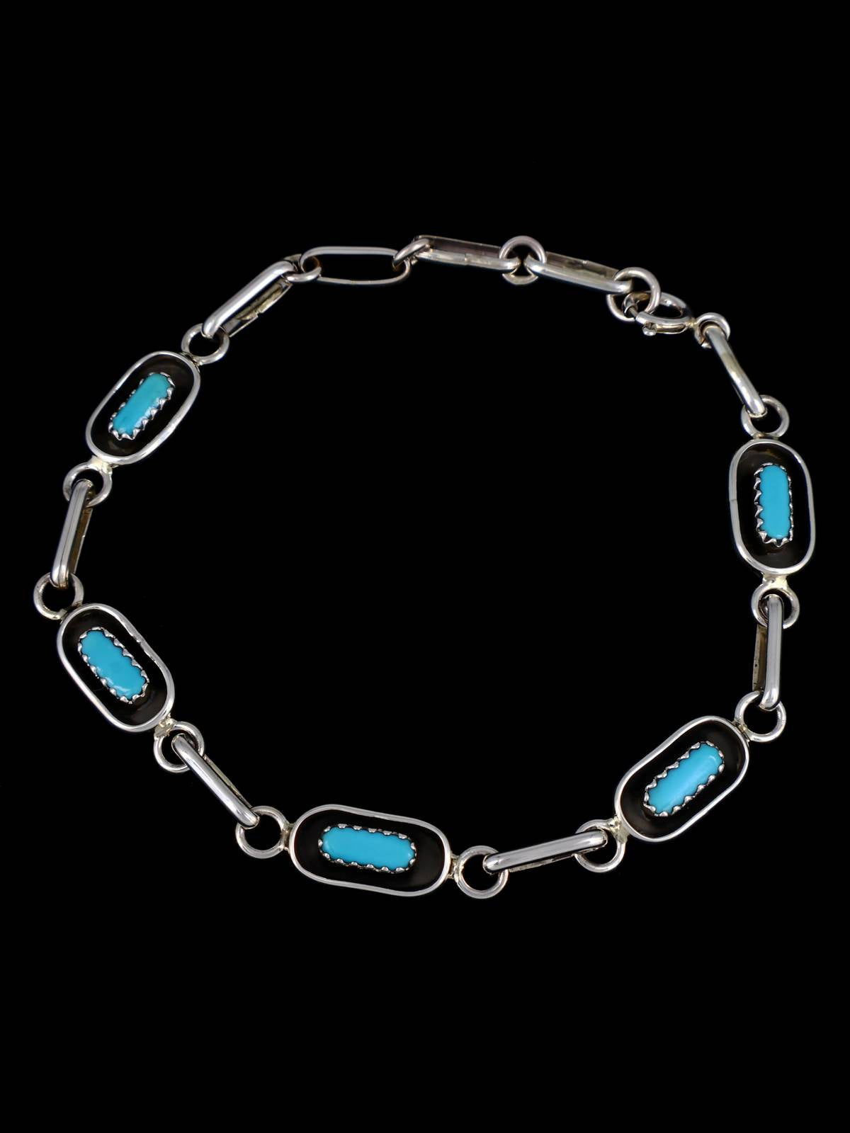 Native American Sterling Silver Turquoise Link Bracelet - PuebloDirect.com