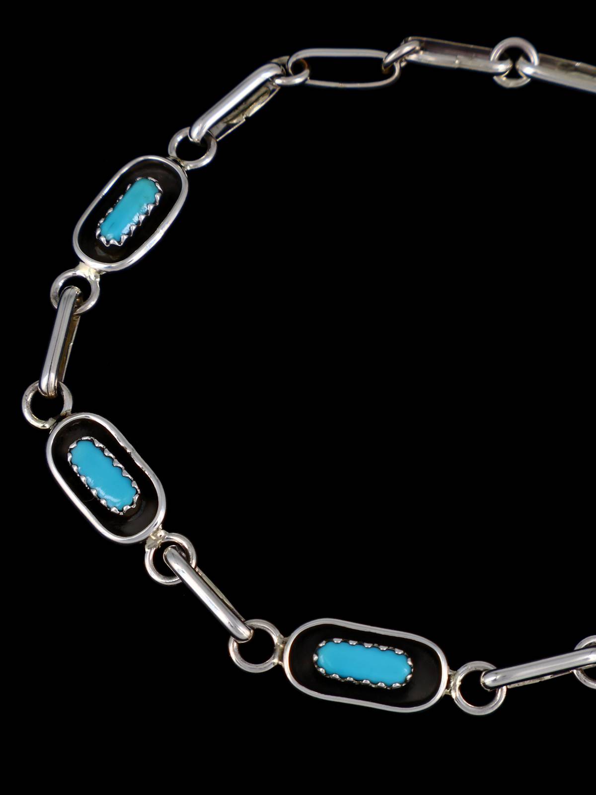 Native American Sterling Silver Turquoise Link Bracelet - PuebloDirect.com