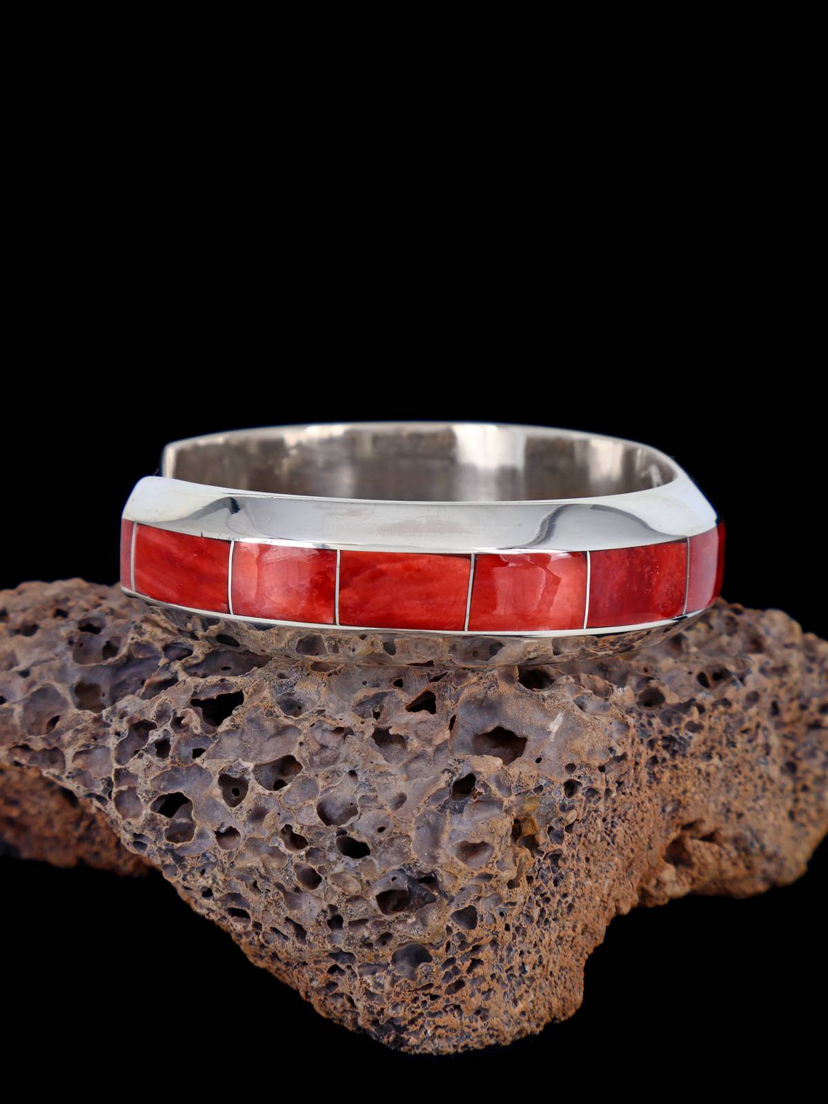 Native American Zuni Spiny Oyster Inlay Cuff Bracelet - PuebloDirect.com