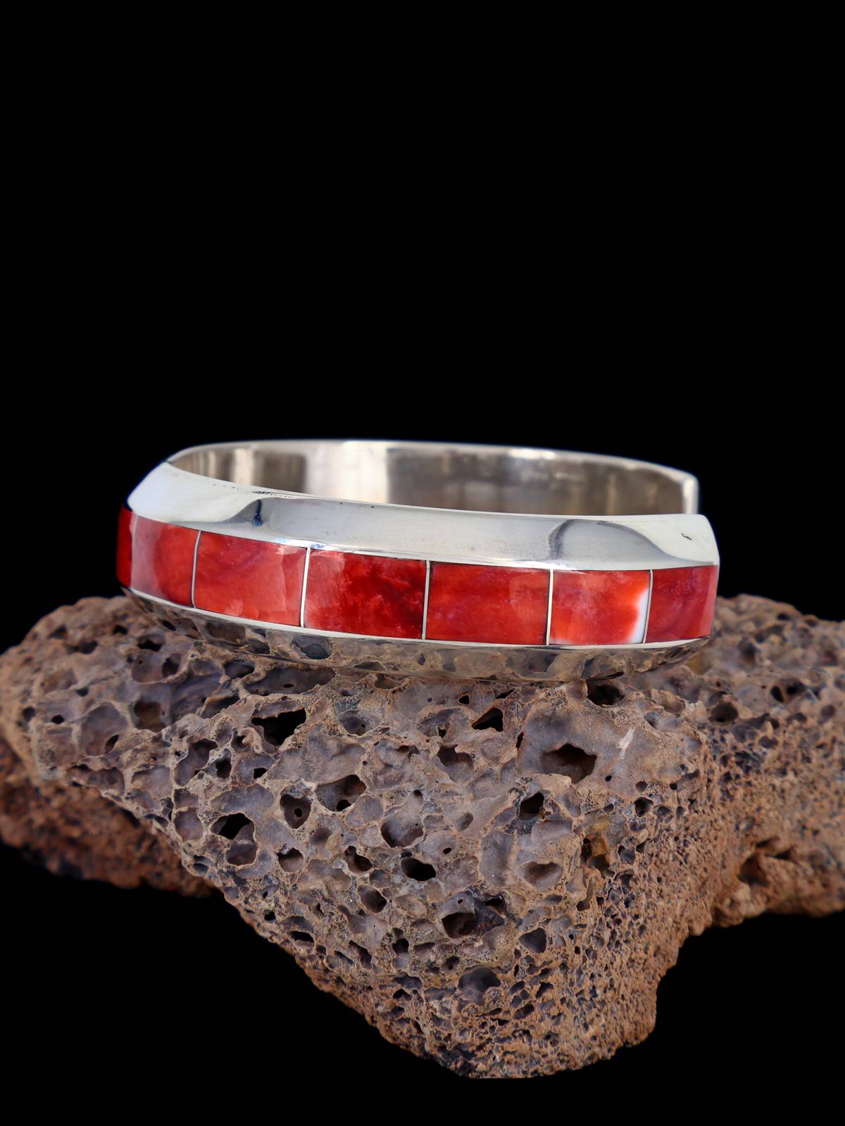 Native American Zuni Spiny Oyster Inlay Cuff Bracelet - PuebloDirect.com