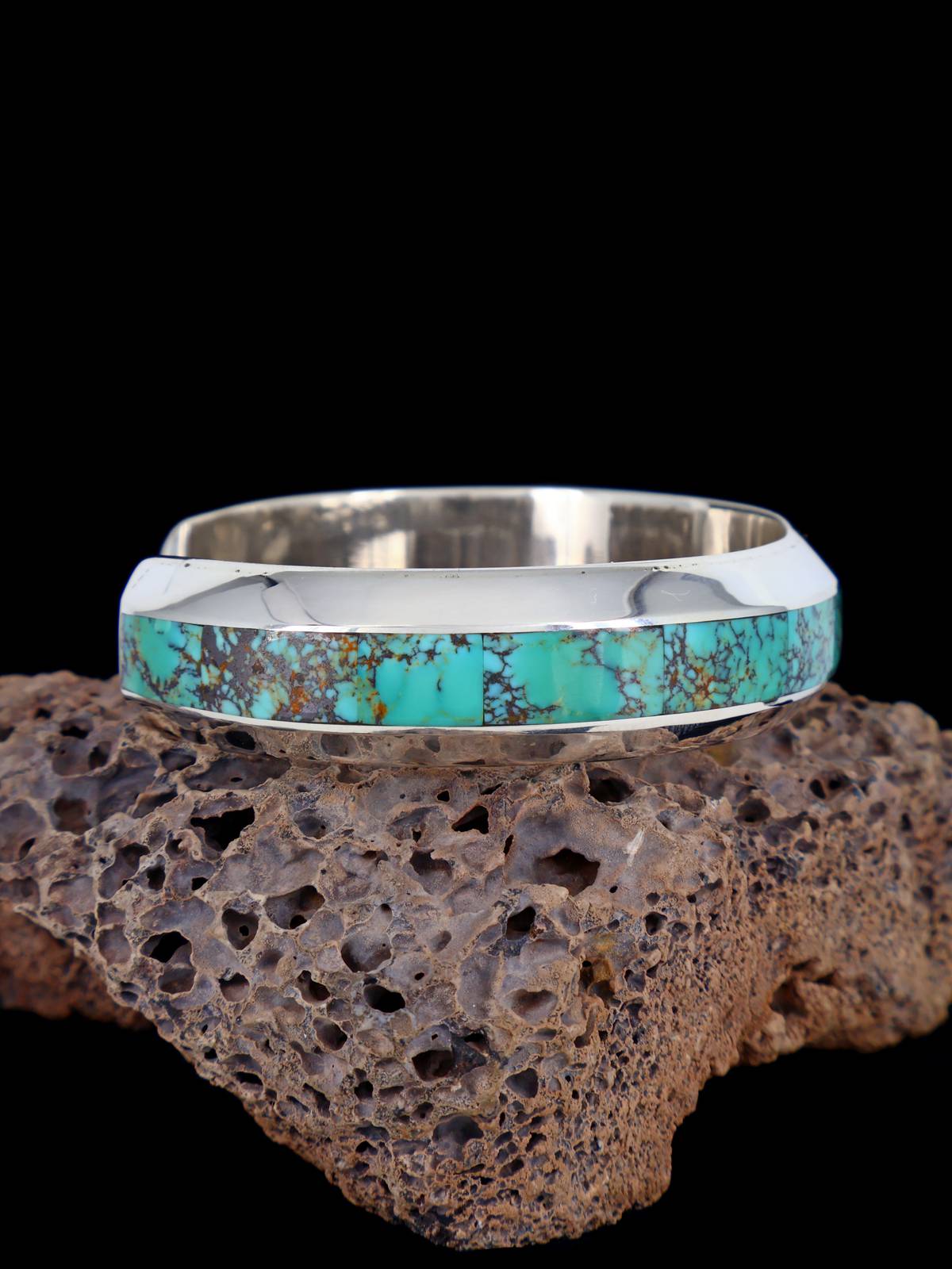 Native American Zuni Turquoise Inlay Cuff Bracelet - PuebloDirect.com