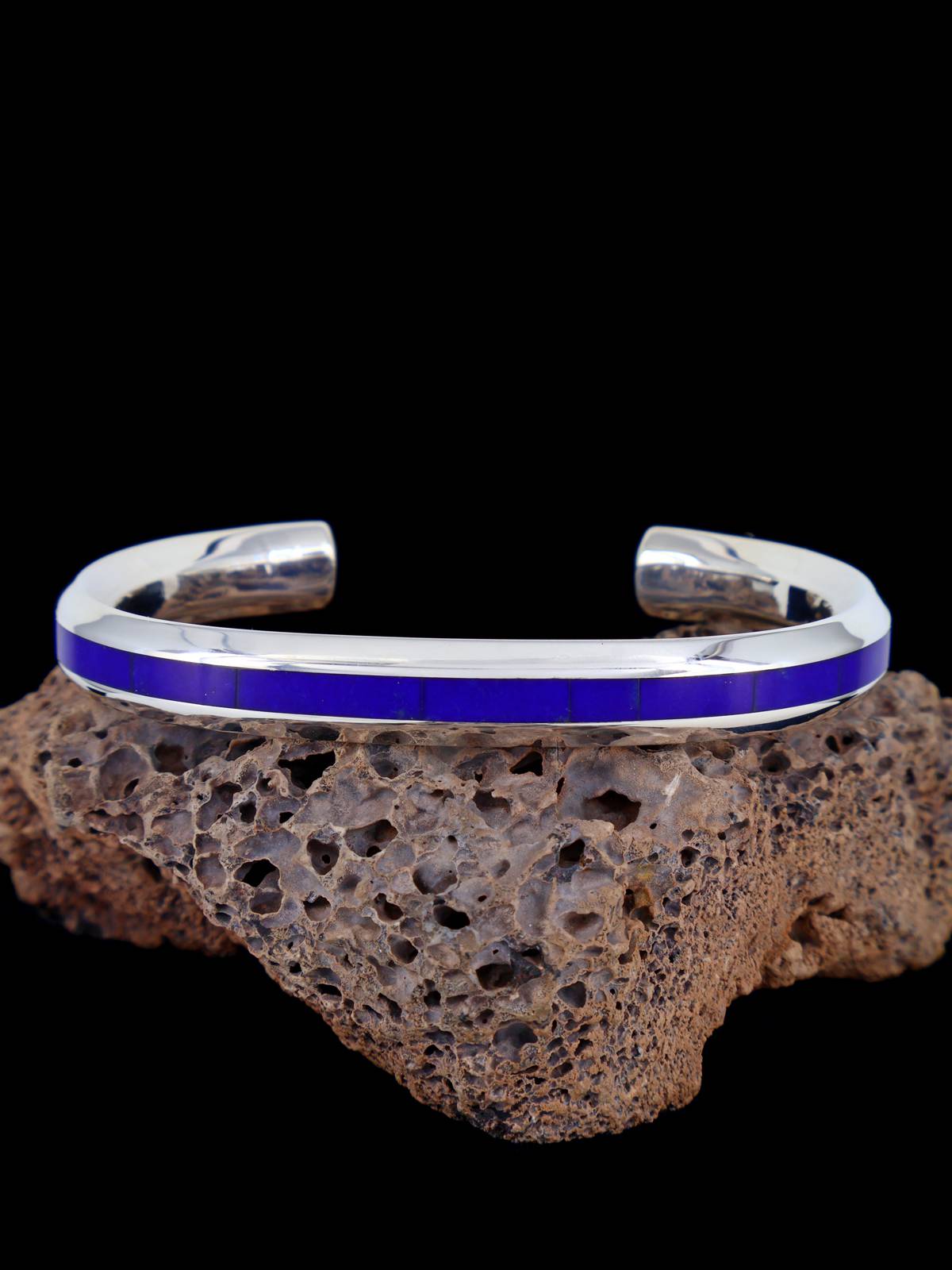 Sterling Silver Zuni Lapis Inlay Cuff Bracelet - PuebloDirect.com